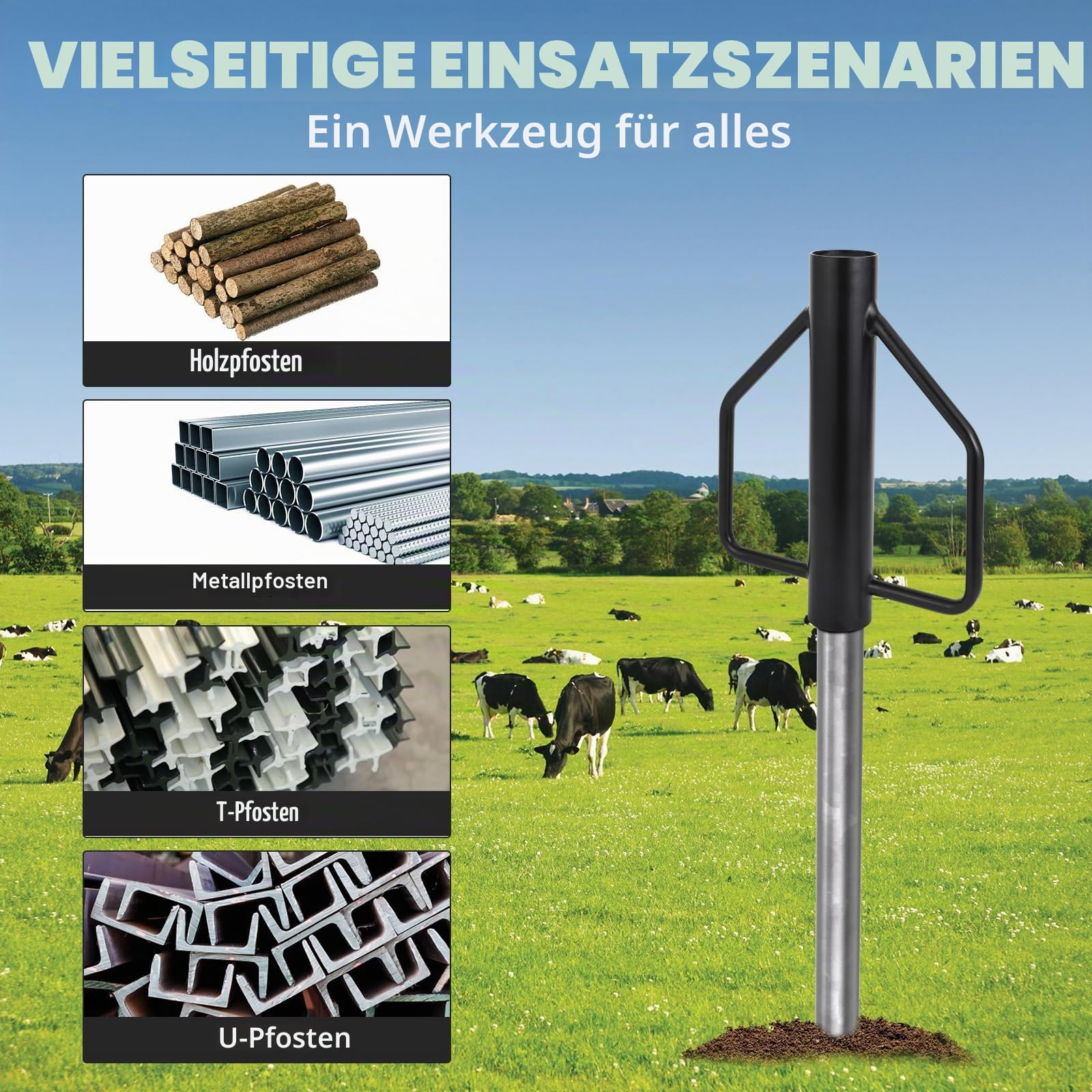 Pfahlramme, Ø 76 mm Handramme für Zaunpfähle und Pfosten, 5.5kg Zaunpfahlramme aus Stahl, Pfostenramme zum Einschlagen von Pfosten beim Zaunbau