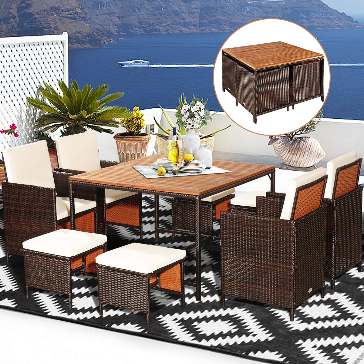 Buy Happygrill 9PCS Patio Dining Set Outdoor Dining Furniture Set with