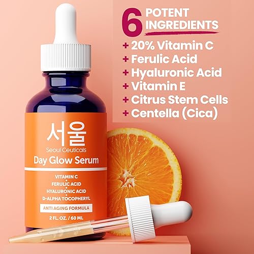 Miniatura 6 de SeoulCeuticals Gran suero coreano de 2 onzas con 20% de vitamina C y ácido hialurónico + ácido ferúlico CE - Potente antienvejecimiento Vit C,
