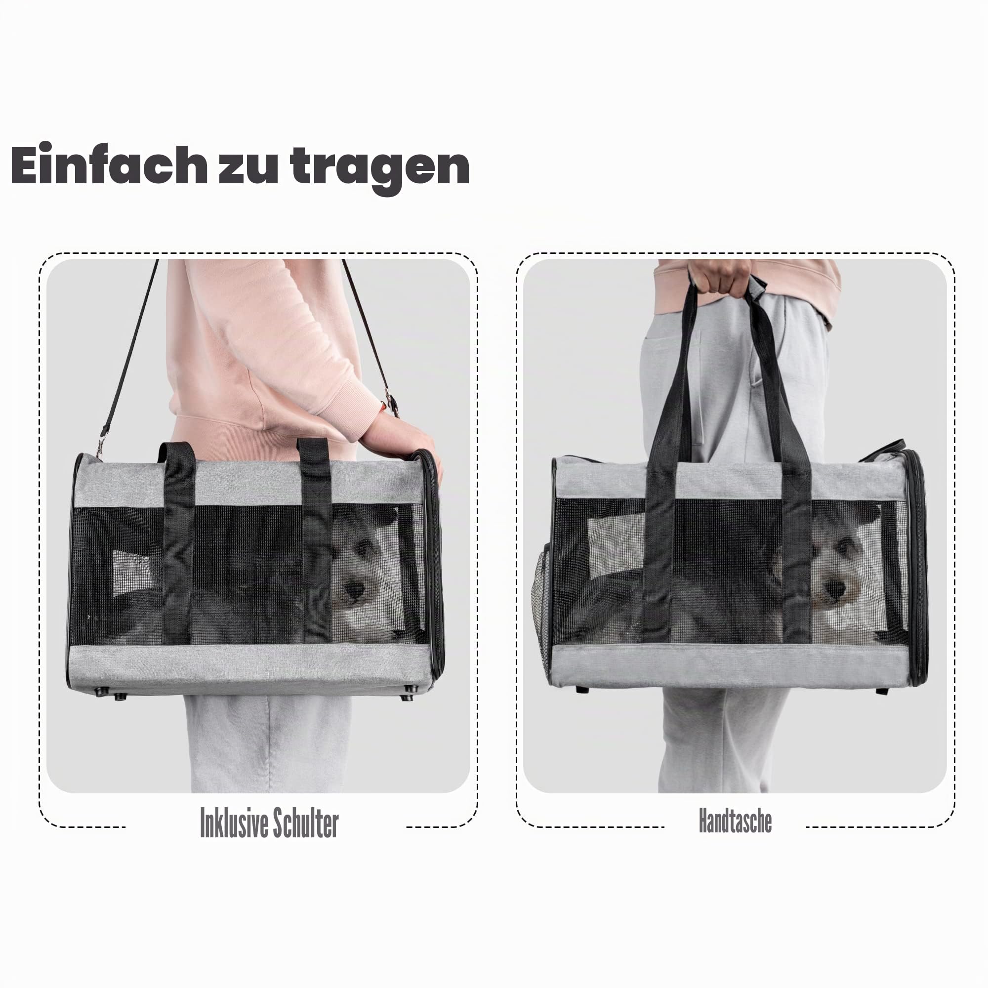 HITSLAM hundebox Faltbar Hundetransportbox Katzentransportbox Katzenbox Transportbox katzentasche für Hund, Katzen, Airline Zugelassen, Reisefreundliche Transporttasche (L)