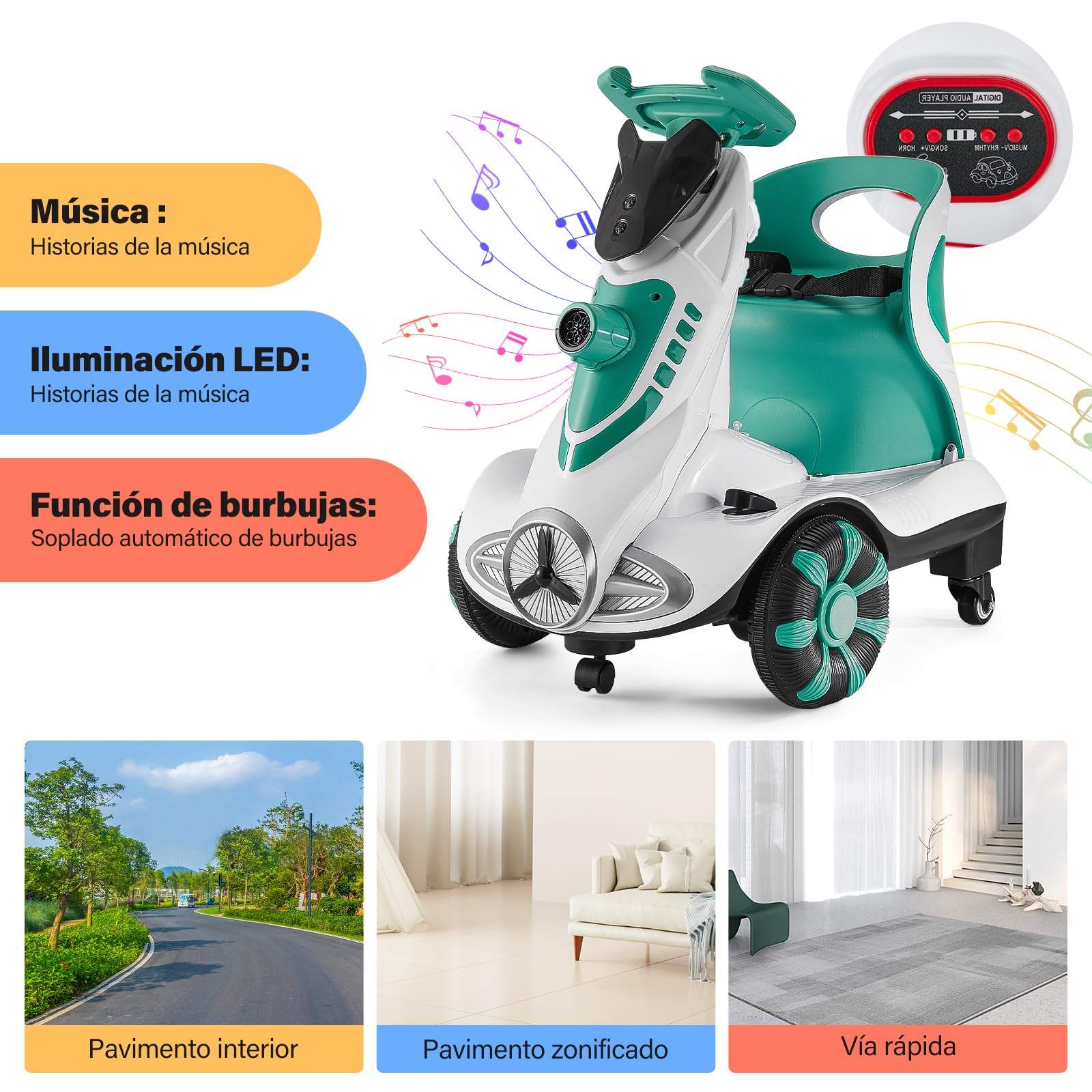 Coche Eléctrico Niño Patinete Eléctrico Infantil Con Luces LED