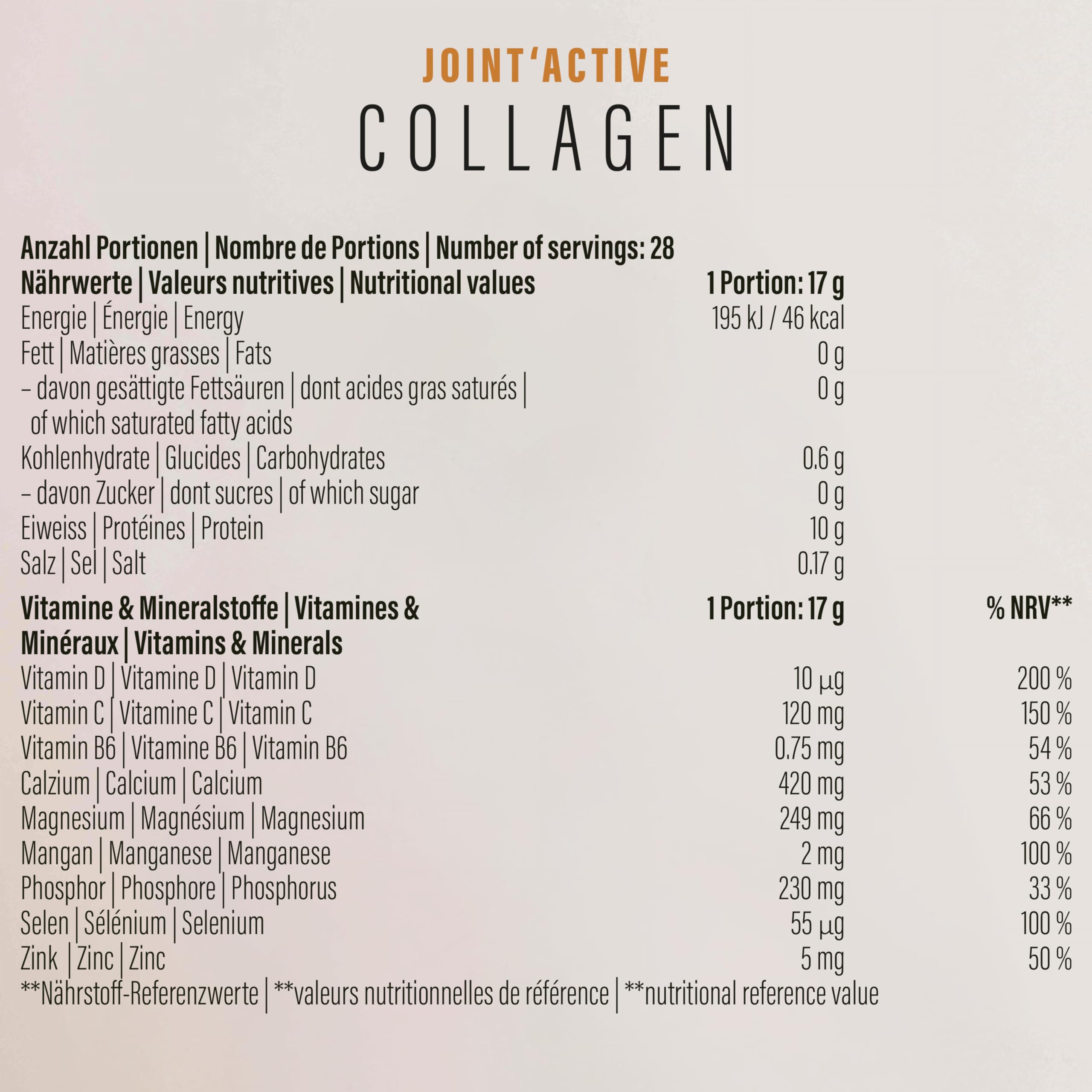 Joint'Active Collagen Pulver - 480g I Kollagen Pulver mit Kurkuma, Vitamin C, Hyaluron & Mehr I Hydrolysiertes Kollagen (Rind) mit Honig-Zitronen Aroma I Kollagen - Made in Switzerland