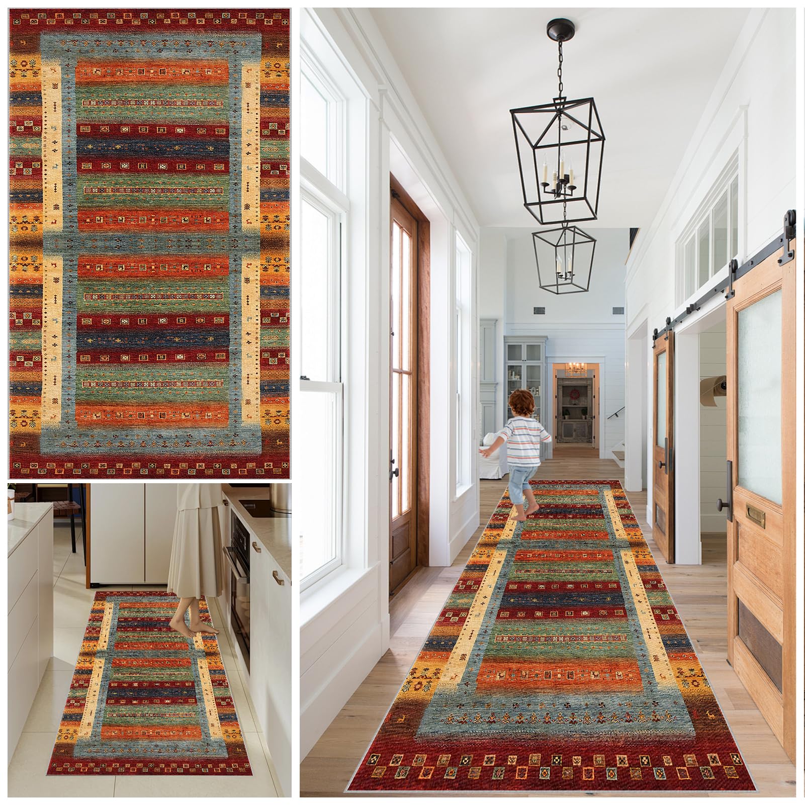 Hallway Runner Rug Kitchen Runners Non Slip washable runner Vintage Carpet Runners for Entryway Long Absorbent Low Pile Floor Mat Hall Runners for Kitchen Bedroom Entryway Laundry 90 x 180 cm