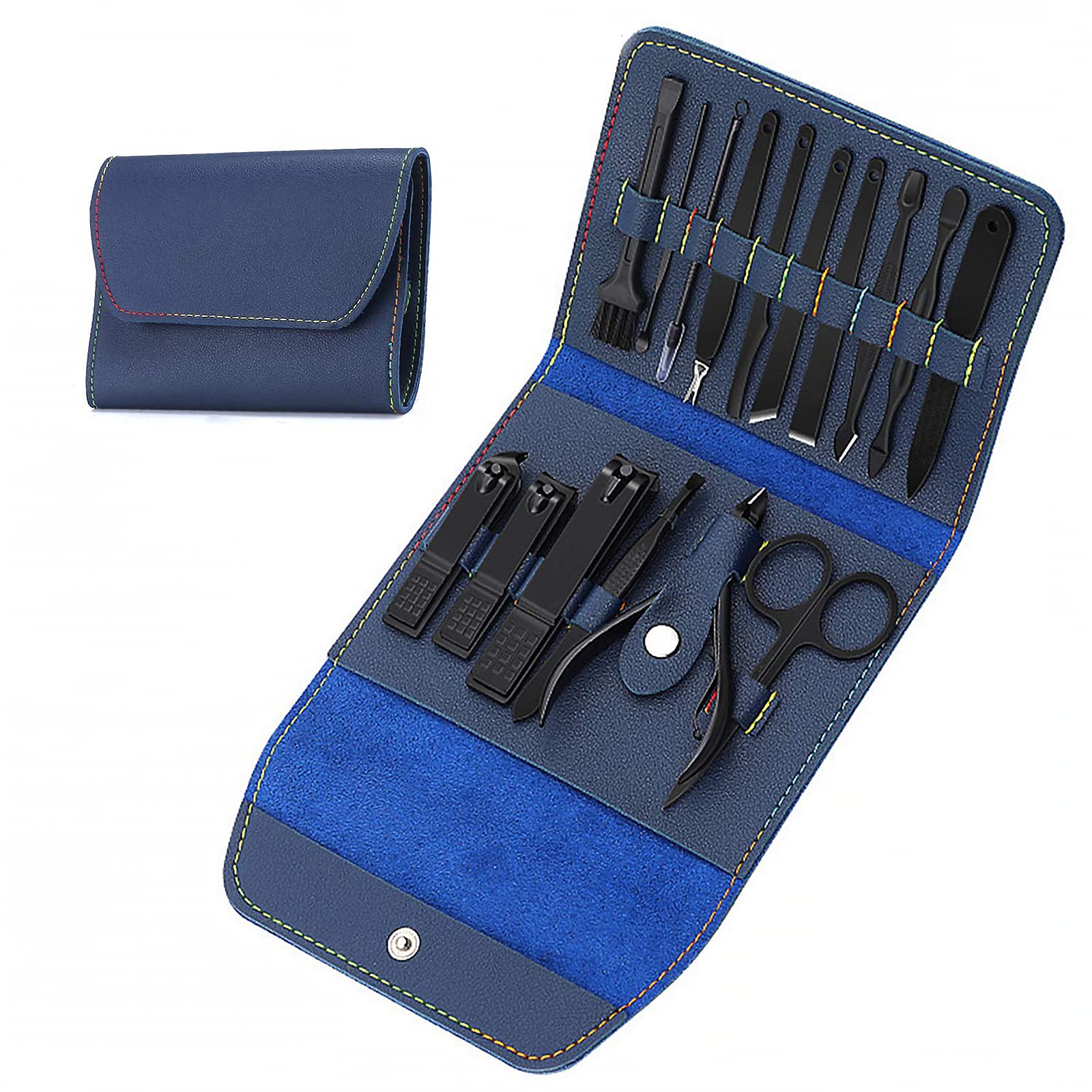 Wowstar Manicure Pedicure Set 16 in 1 Stainless Steel Professional Nail Clippers Scissors Grooming Kit Nail Care Tools with Luxurious Case (Blue)