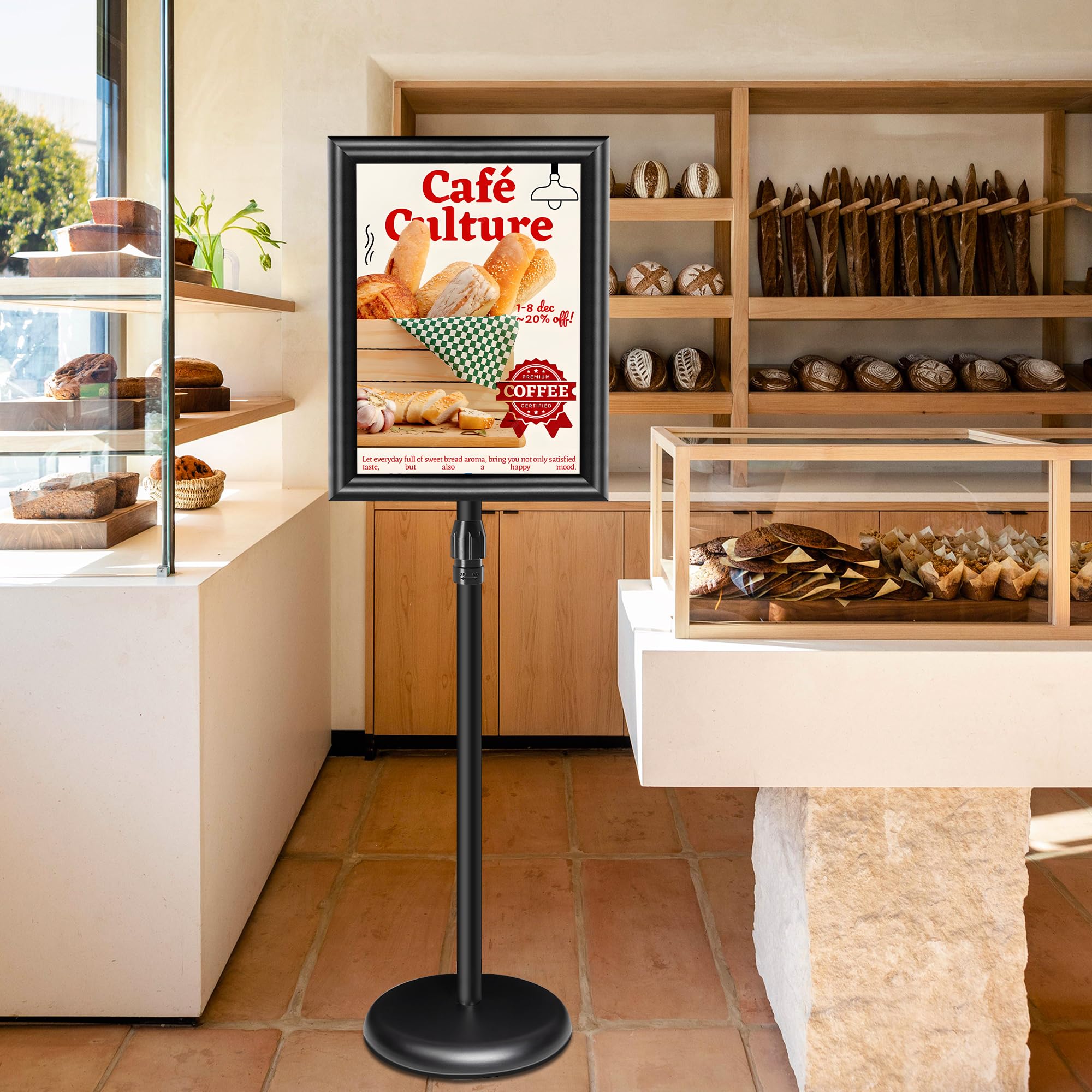 Soporte para Carteles A3 Aluminio Ajustable Giratorio 360° Soporte de Información Publicitario,Atril Expositor Menú Display Póster Oficina Restaurante Tienda Negro
