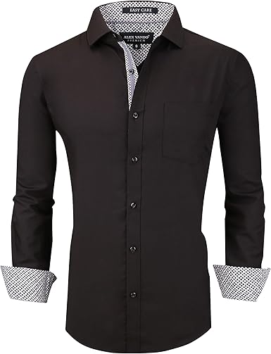 Alex Vando Mens Bamboo Dress Shirts Wrinkle Free Regular Fit Stretch Button Down Shirt