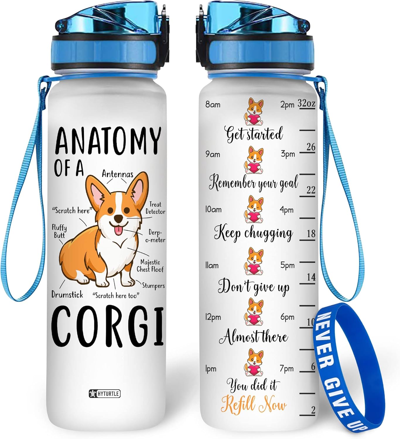 Hyturtle Water Bottle 32 Oz 1Liter Motivational