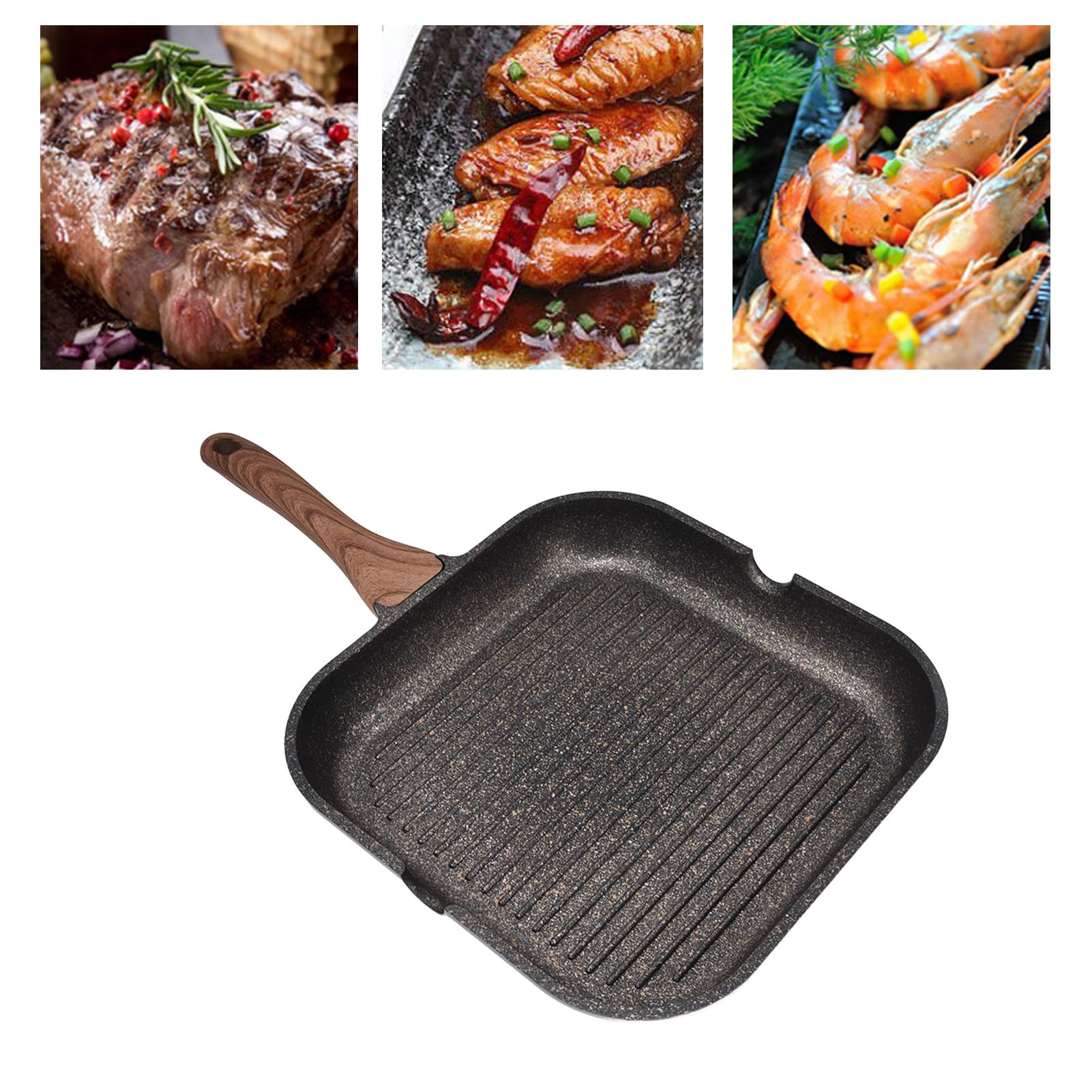 Oumefar Griglia per Piani Cottura Padella Quadrata a Induzione in Alluminio Bistecca Piastra per Friggere Fornello Domestico per Pancetta Cipolla (24 cm)
