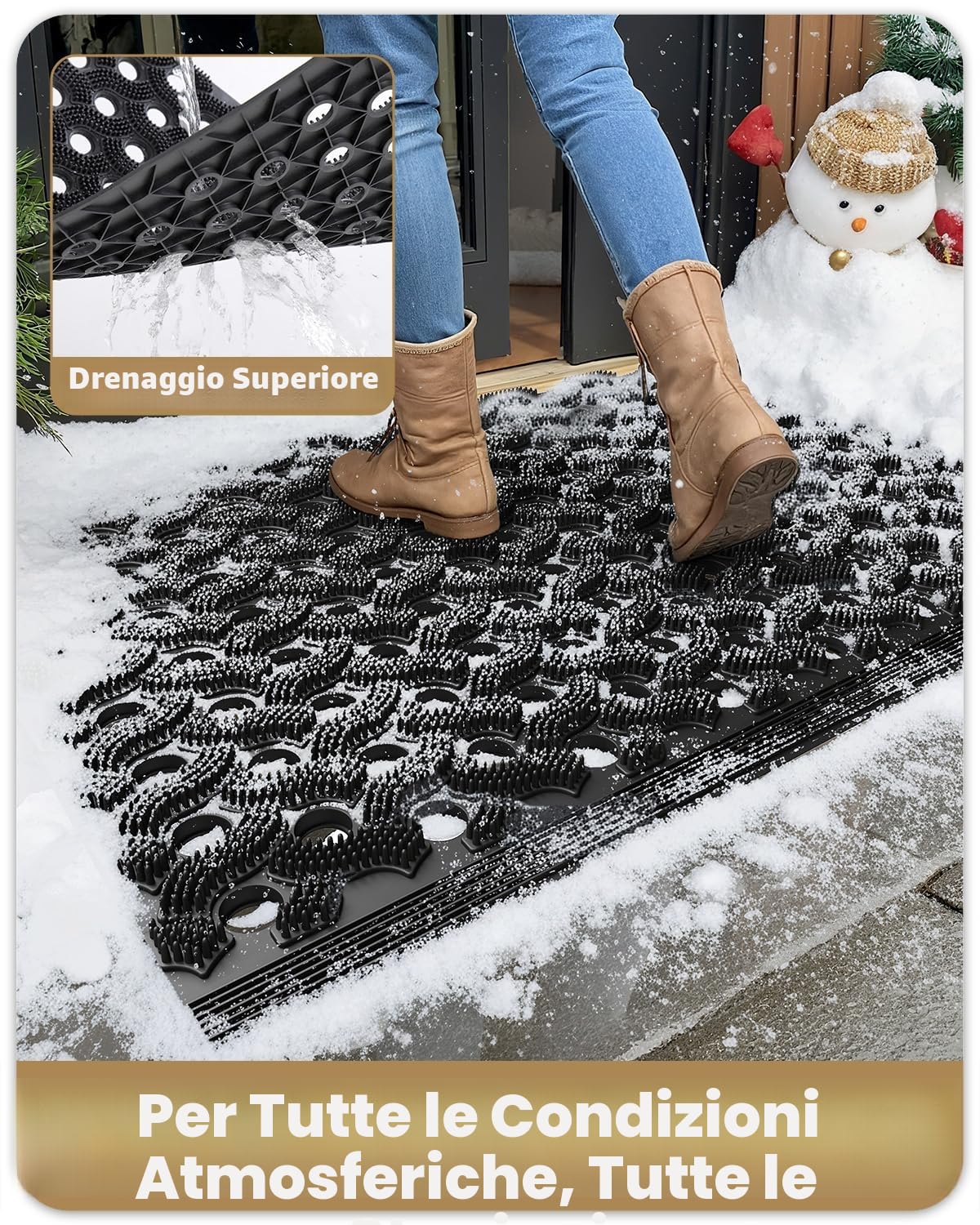 COLOR&GEOMETRY Zerbino Esterno in TPE Ultra Resistente alle Intemperie, Tappeto Ingresso Esterno Antiscivolo con Connettori, Impermeabile ed Ecologico, Intensivo per Porta, Giardino, 43x75 cm, Nero