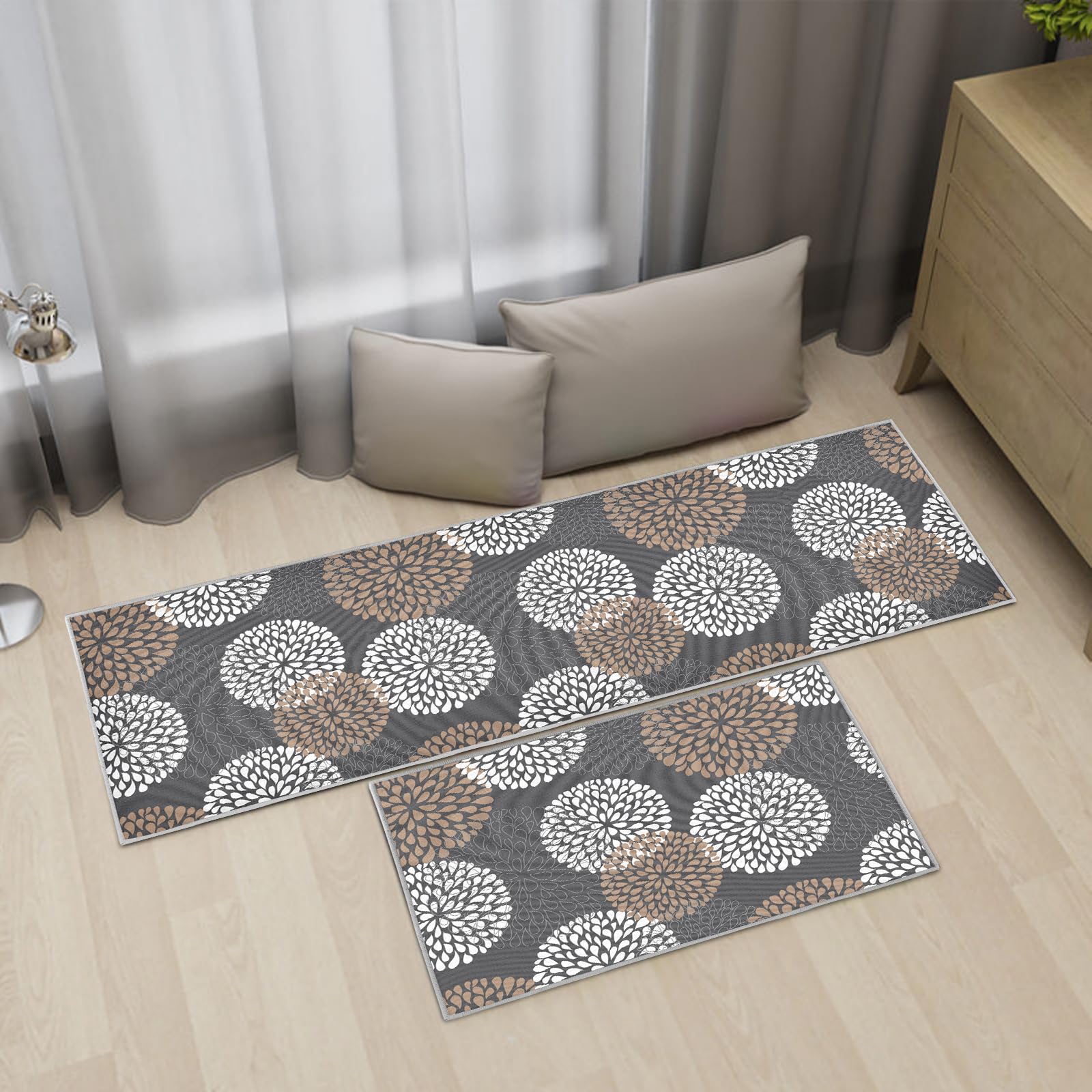 Set di 2 tappetini da cucina antiscivolo, lavabili, anti-affaticamento, per cucina, decorazione per la casa, ufficio, scrivania in piedi (L, 43x75+43x150cm)
