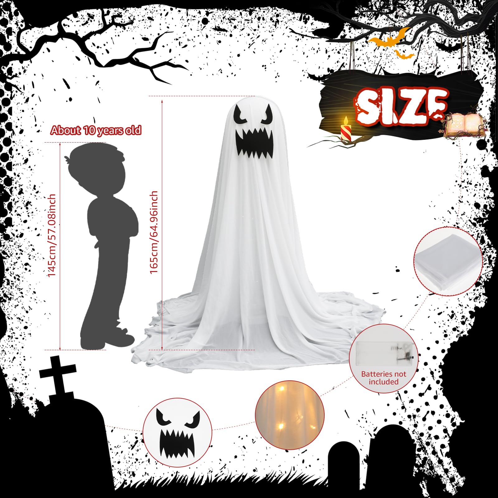 Housse De Porte Halloween - Fantôme Effrayant - 30x72 Pouces - Décoration Trick Or Treat