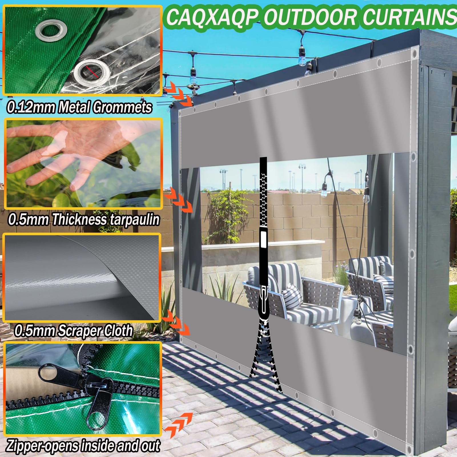 Telone Trasparente 0,5mm 2,5 x 3m Impermeabile Con Occhielli | PVC 0,5mm, Antigelo, Antipioggia, per Balcone, Giardino, Gazebo, Terrazzo, Mobili Esterni,Taglie personalizzate