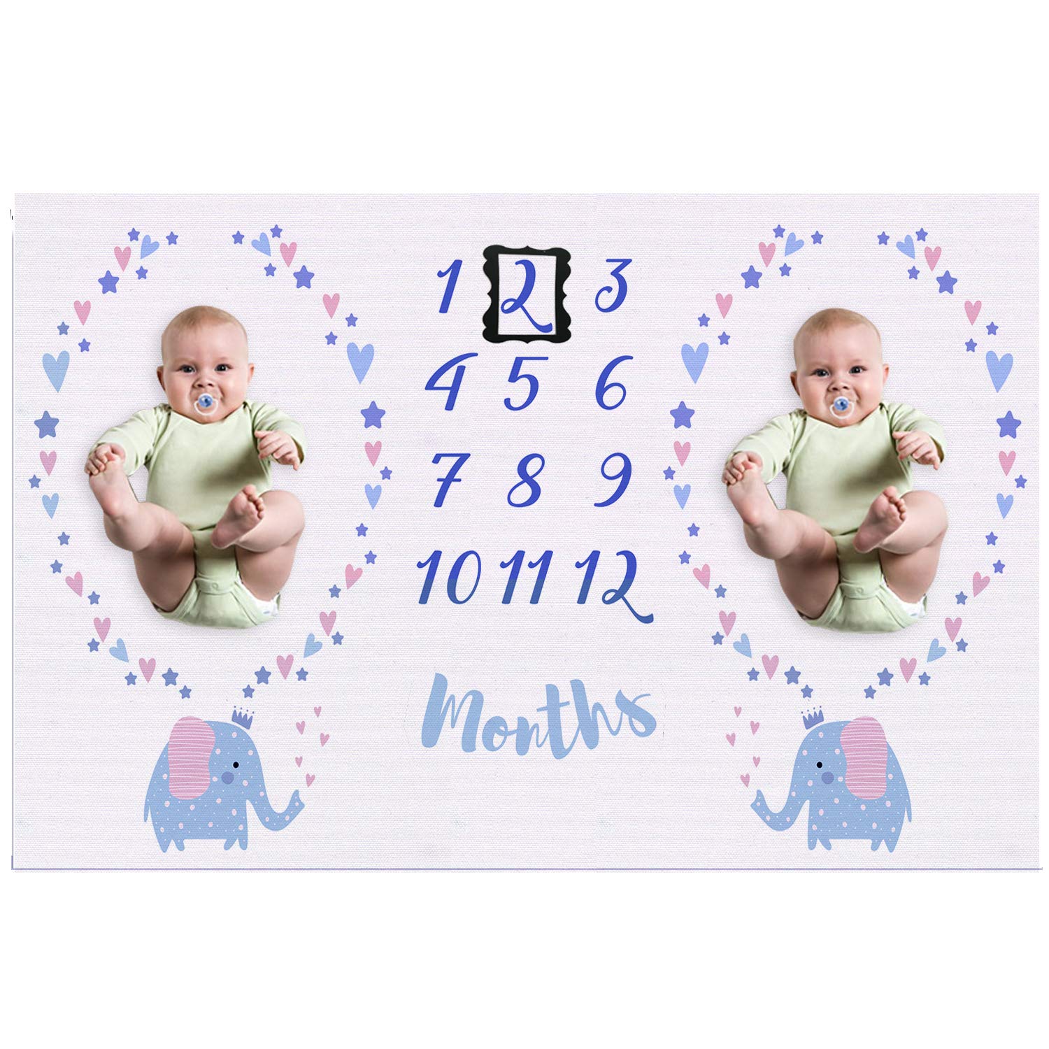 SHELLBOBO Twins Baby Gifts & Monthly Milestone Photo Blanket Elephant 35"×63"