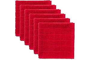 DII Basic Terry Collection Solid Red Windowpane Kitchen Washcloths for Dishes