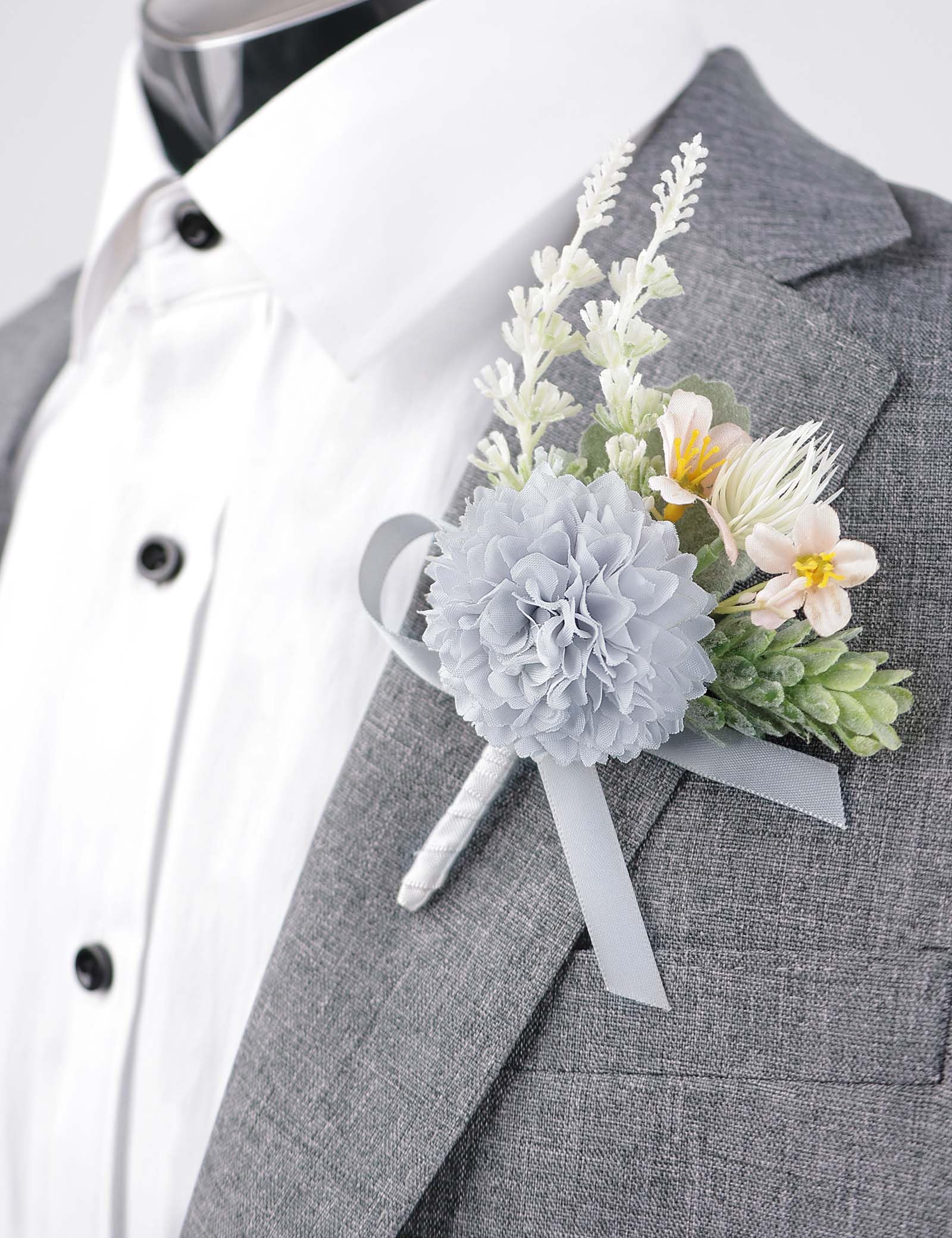 corsage for grey prom dress Black Silver Fabric Flower Corsage Boutonnire Set, Wedding Prom Accessories