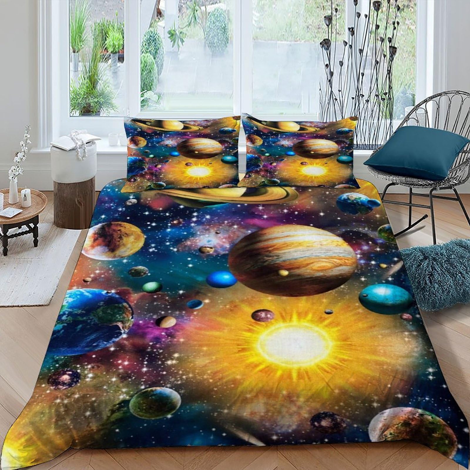 Housse de couette 220x240 Starry Sky imprimé microfibres pour grand lit 2 personnes avec taies
