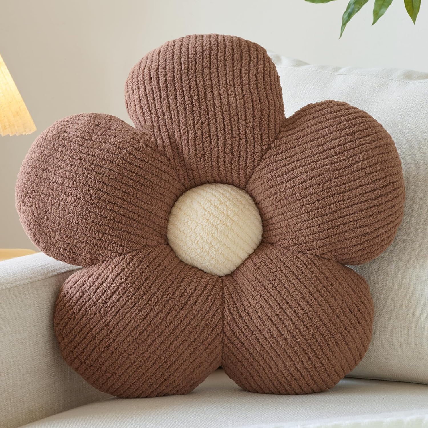 Flower Pillow, Decorative Throw Pillow for Couch, Cute Decor Pillows for Bed, Aesthetic Flower Shaped Pillow Fun Cushion (Black, 19.6 Inches)