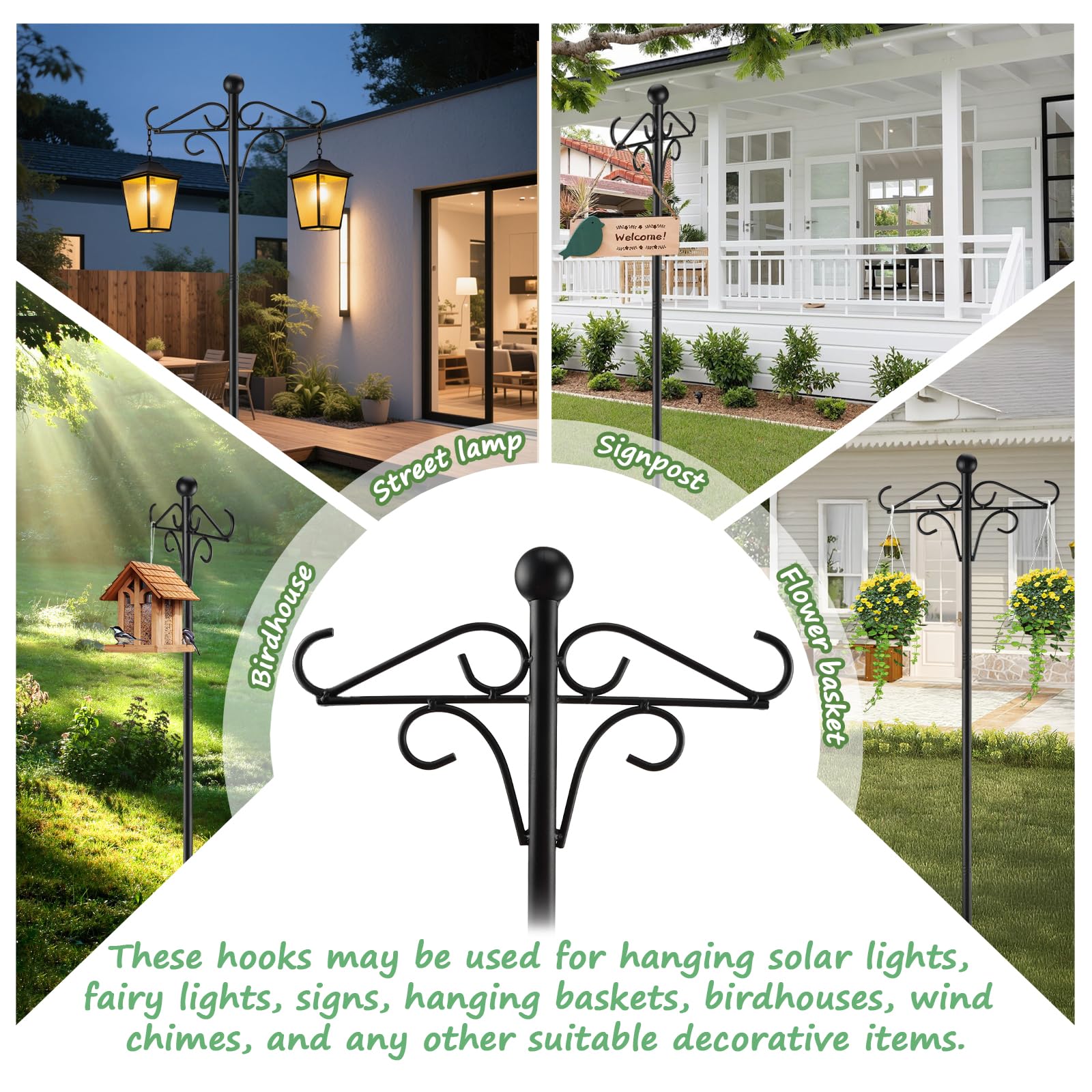 YiliYa Gancho de Pastor para Exteriores, 234cm Varilla de Metal para Jardín con Ganchos Estaca Jardín para Colgar Plantas, Linterna de Luz Solar, Decoraciones de Vacaciones, Comederos de Pájaros