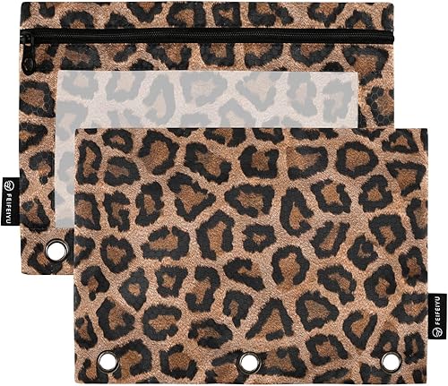 Estuche para lápices de leopardo negro para carpeta de 3 anillas, bolsa de papelería transparente para organizadores, oficina, suministros diarios