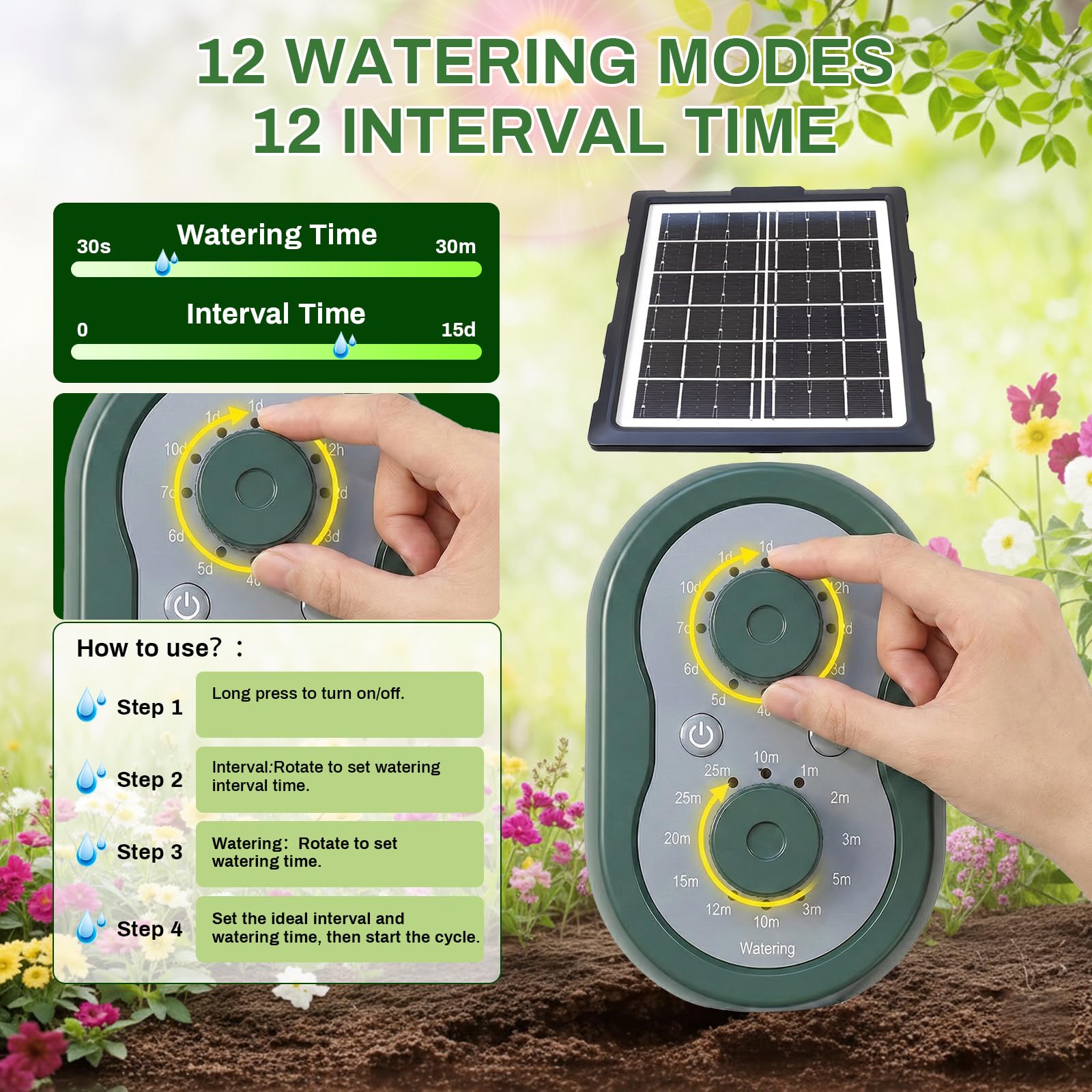 Système d'arrosage solaire automatique recharge USB tuyau 15 m pour jardinières jardin balcon serre