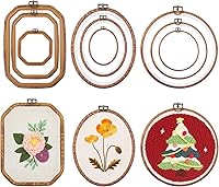 Cheloment 9Pcs Imitation Wood Embroidery Hoops Set - Circle, Oval, Octagonal Cross Stitch Display Frames for Crafts & Home Decor