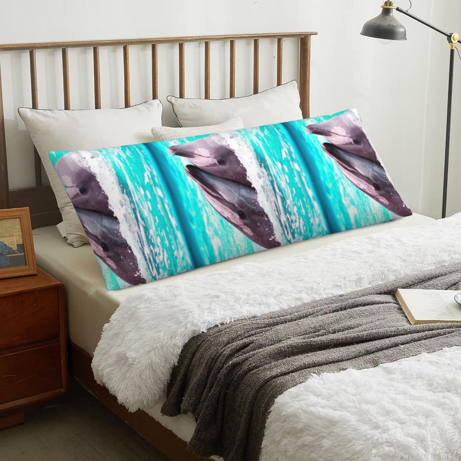 Dolphin Printed, Body Pillow Cover with Zipper,Long Body Pillowcase 20 x 60 in
