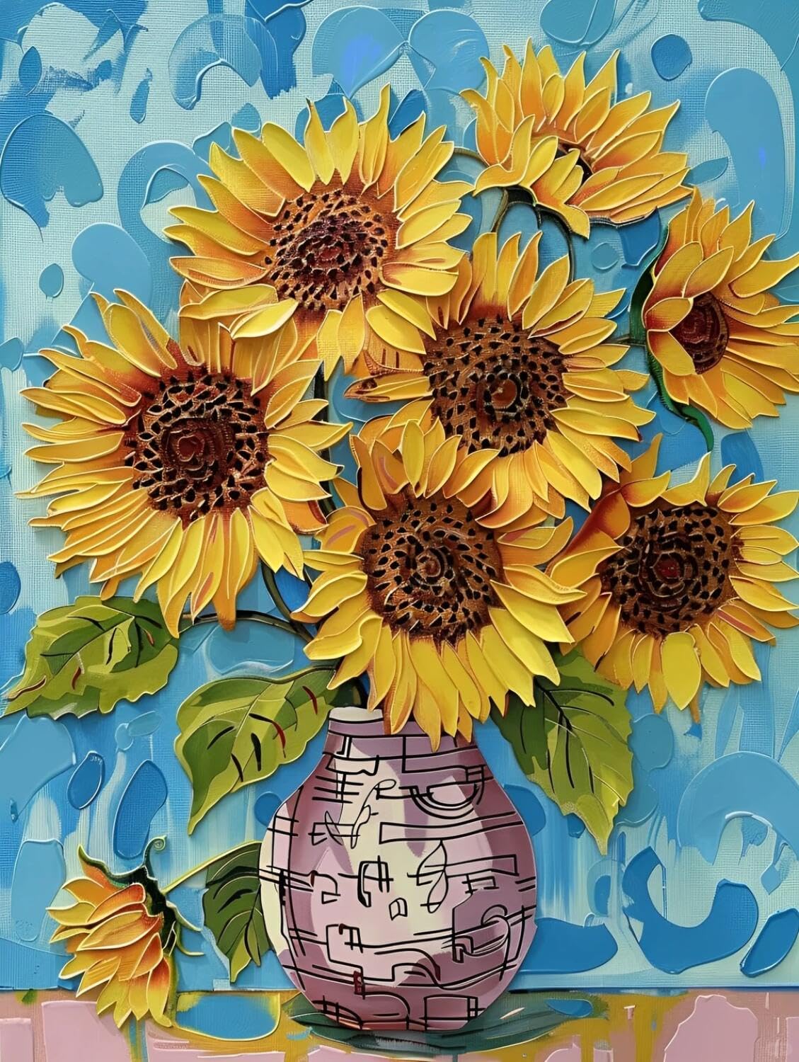 Rqwybcaxn Bead Embroidery Kits Sunflowers in a vase 40x50cm