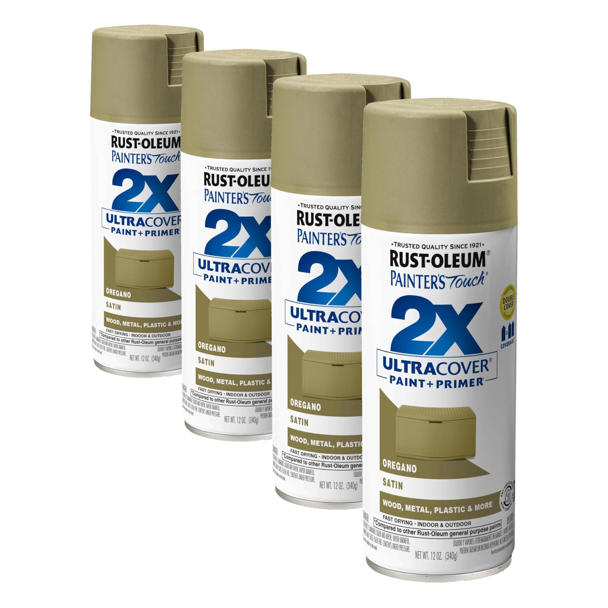Rust-Oleum 334077 Painter's Touch 2X Ultra Cover Spray Paint, 12 oz, Satin Oregano (Pack of 4)