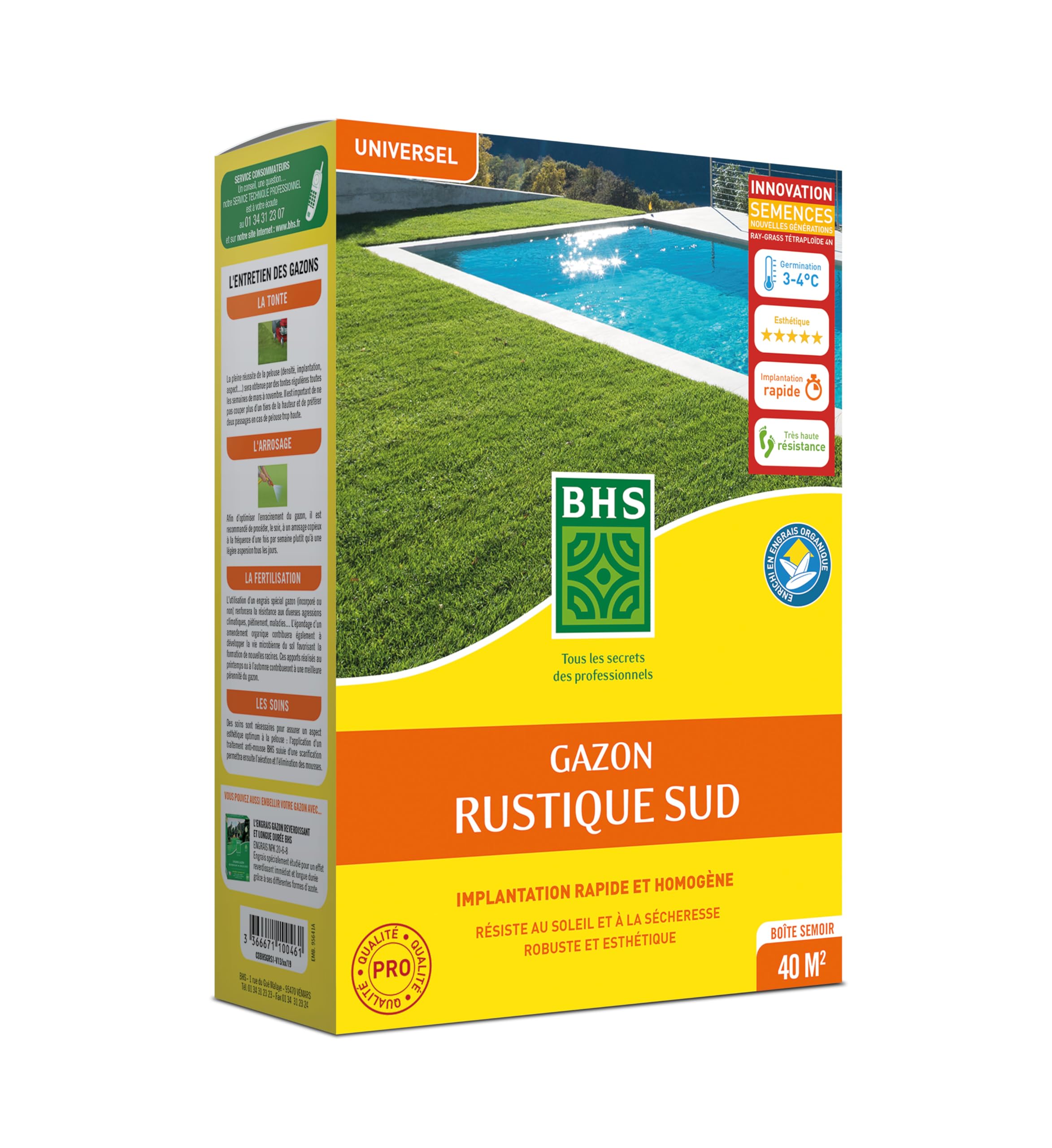 Semences Gazon Régénération BHS 5kg - Fabriqué En France - Engrais Organique Inclus