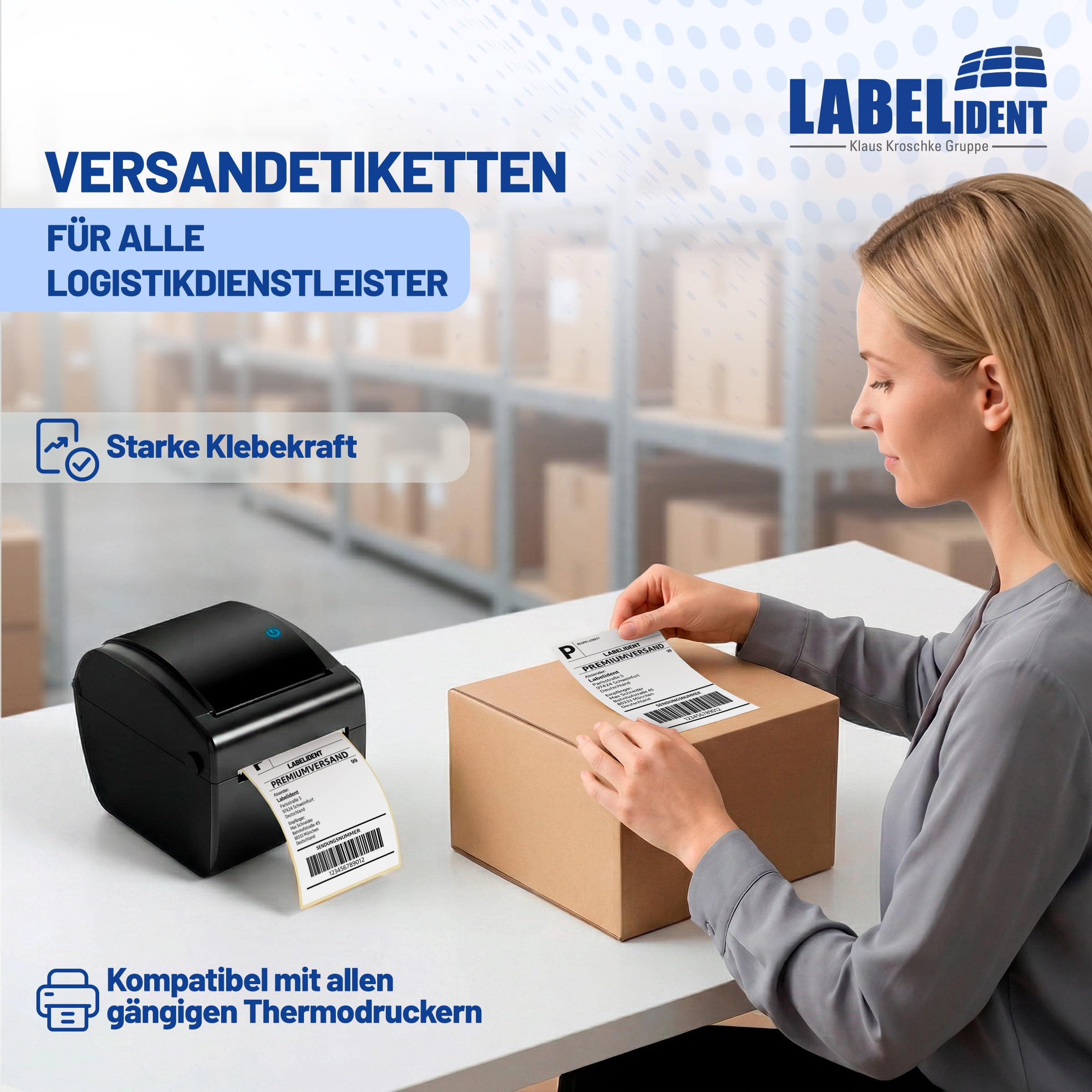 Labelident Versandetiketten 102 x 152 mm - 14.800 Etiketten, 40 Rollen à 370 Thermoetiketten | Stark selbstklebende Thermodirekt-Labels für DHL, DPD, FedEx, GLS, Hermes, UPS, Zebra