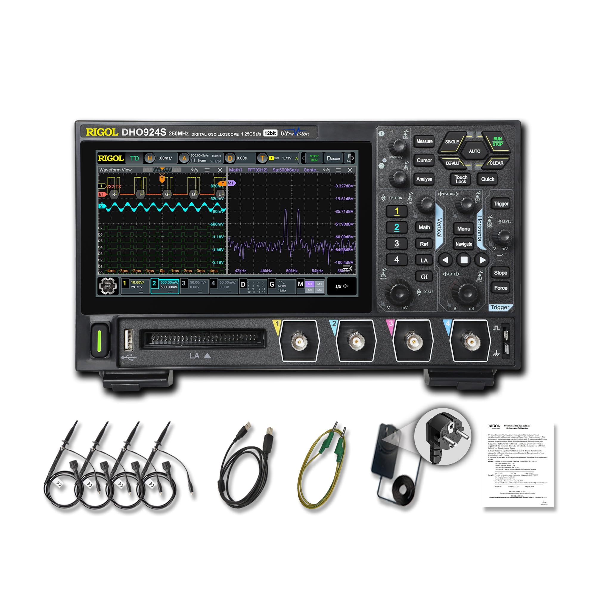 RIGOL Oszilloskop,DHO924S Tragbares digitales Oszilloskop,250MHz Bandbreite,4A+16D Kanäle,12bit vertikale Auflösung,unterstützt die Bode-Plot-Analyse,integrierter 25MHz Signalgenerator