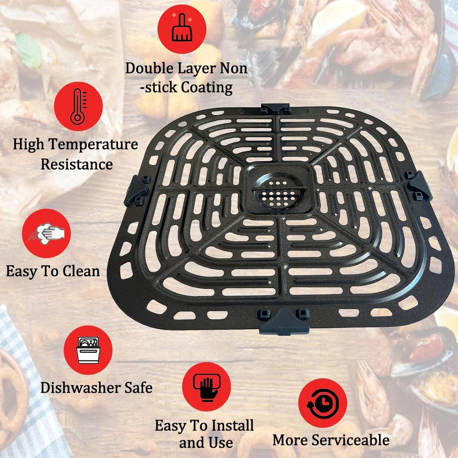 Chengziyue 6QT Airfryer Tray voor Instants Pot Vortex Plus 6-in-1 6QT XL Airfryers, Premium Grill Pan Crisper Plate Rooster Rooster Rack Plank voor Gourmias GAF680/GAF685 6QT Airfryer, anti-aanbak