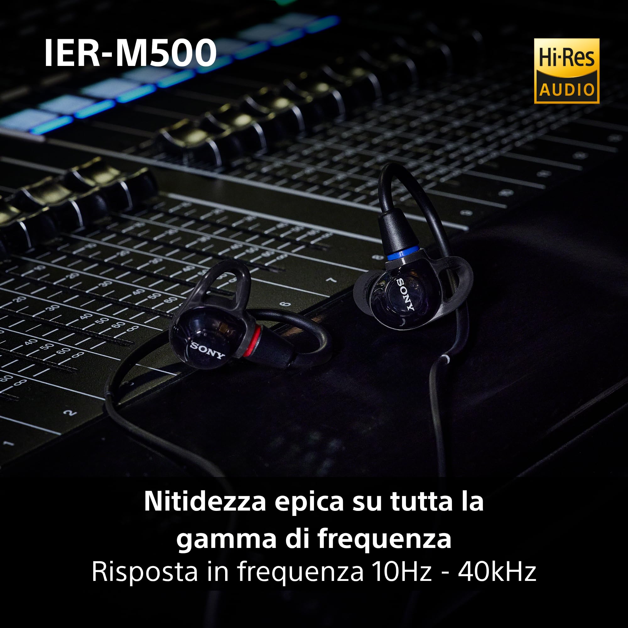 Cuffie intrauricolari con cavo Sony IER-M500 Pro | Auricolari IEM ad alta risoluzione con cavo, isolamento acustico ideali per musicisti, artisti e uso in studio - Nero