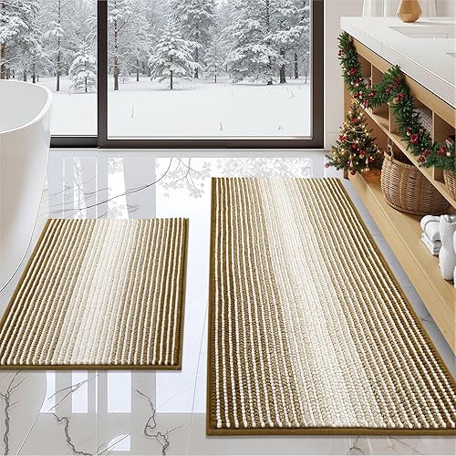 Miniatura 28 de BSICPRO Juego de alfombras y tapetes de baño, 2 piezas de felpilla gruesa y absorbente, antideslizantes, suaves y peludas para baño, lavables a