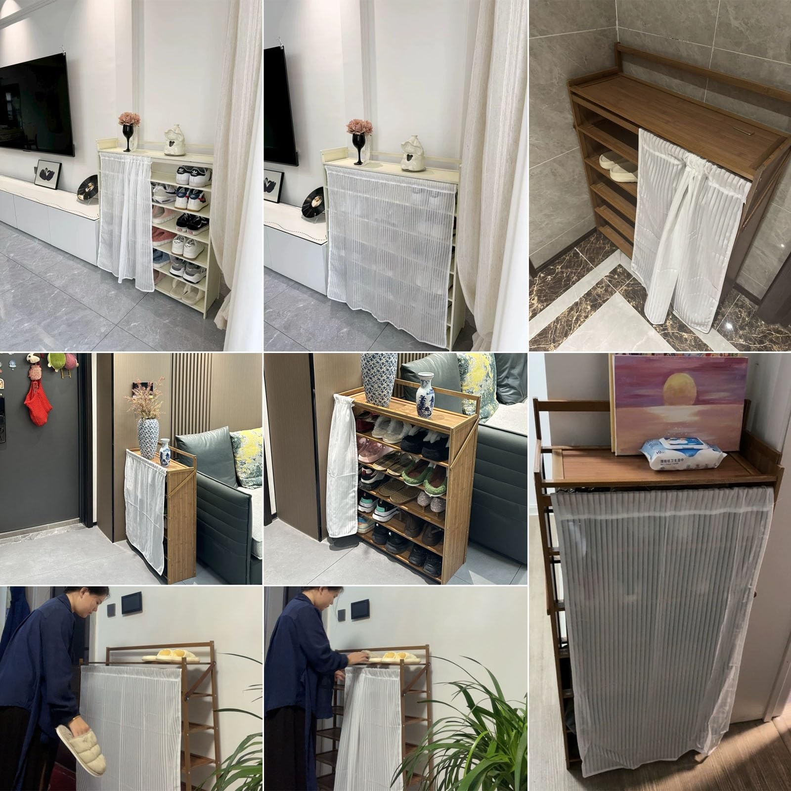 Genérico Zapatero Plegable con Cortina, Organizador de Zapatos con Estantes for Zapatos de Pasillo, Sala de Estar