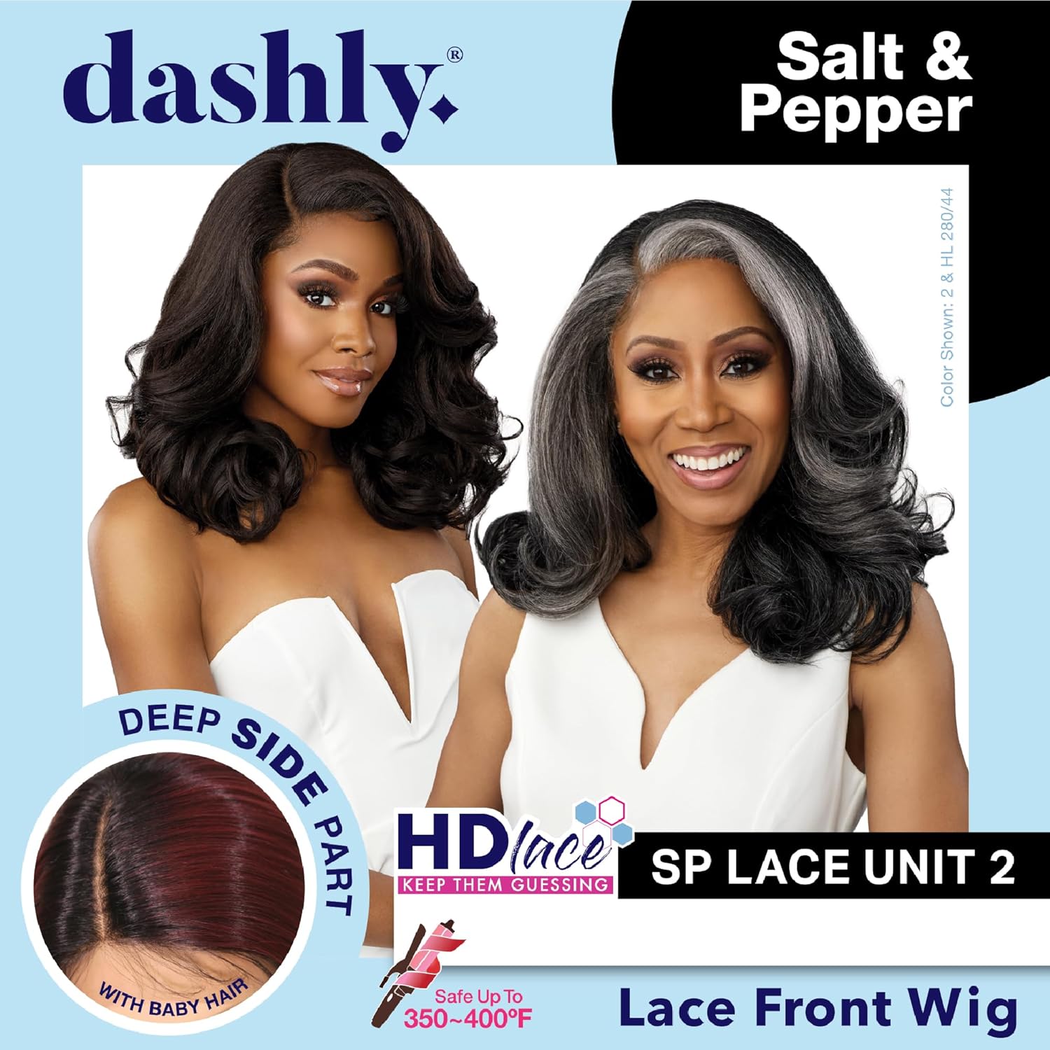 Sensationnel Dashly Lace Saltandpepper Wig - Sp Unit 2 Hand Tied Laceparting Ear to Ear Synthetic (HL280/44)