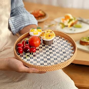 Amazon.com: Tynulox Round Rattan Tray with Mother of Pearl
