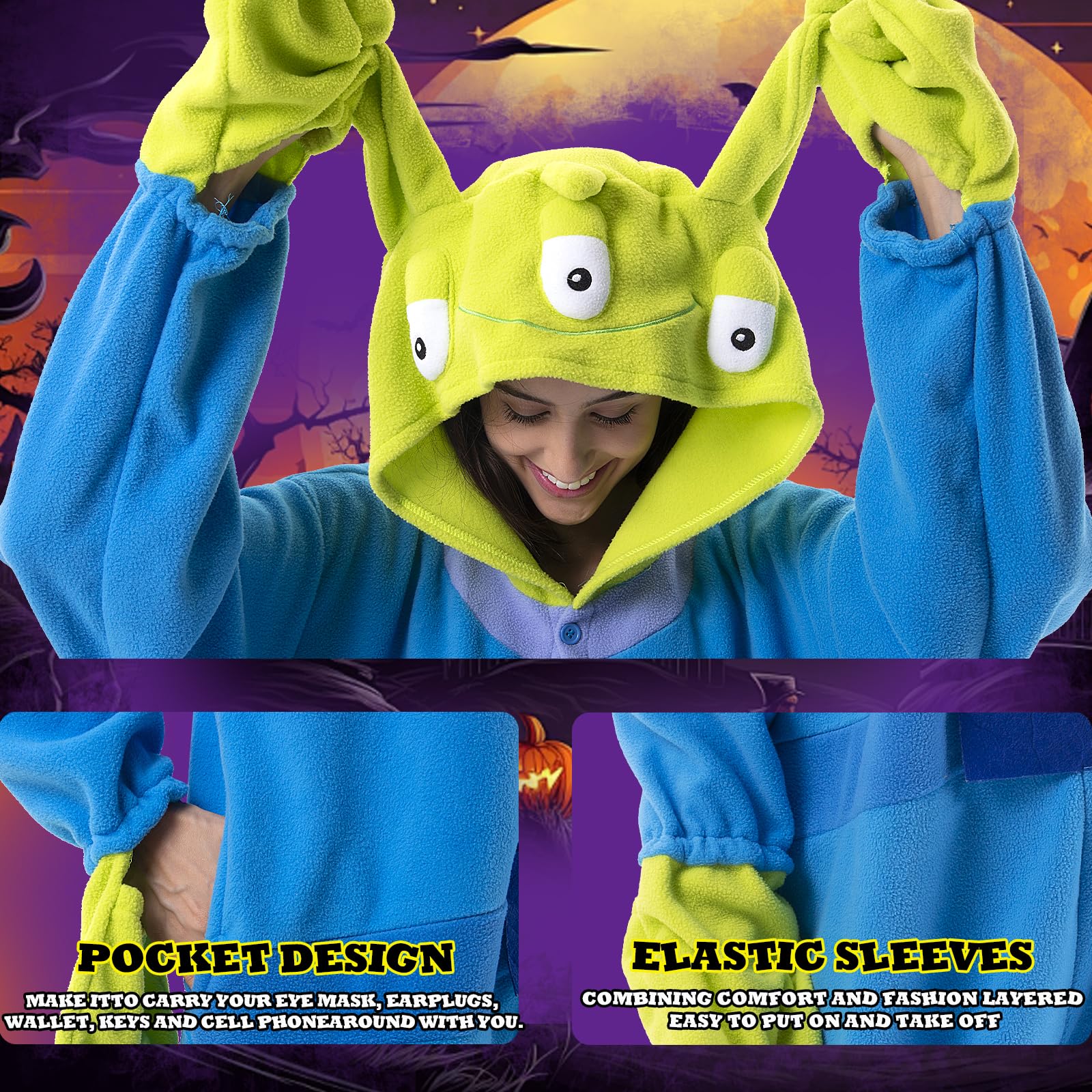 Beauty Shine Unisex Adult Onesie One Piece Pajamas Cosplay Cartoon Costume Halloween Christmas Sleepwear Jumpsuit Homewear: Large Aliens