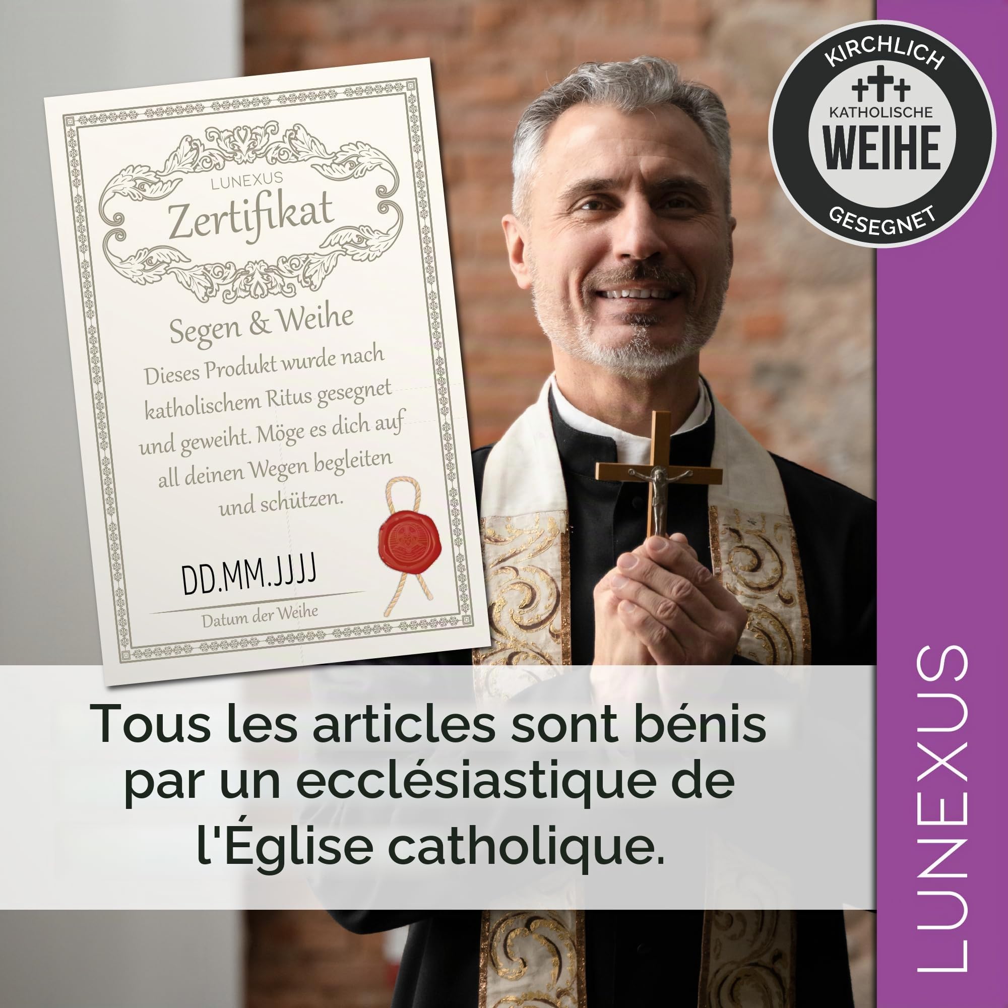 Lunexus Croix murale en bois de hêtre - 30 cm - Béni - Fabriquée à la main - Croix murale en bois à suspendre - Décoration pour autel de maison - Cadeau de communion, baptême, confirmation religieuse