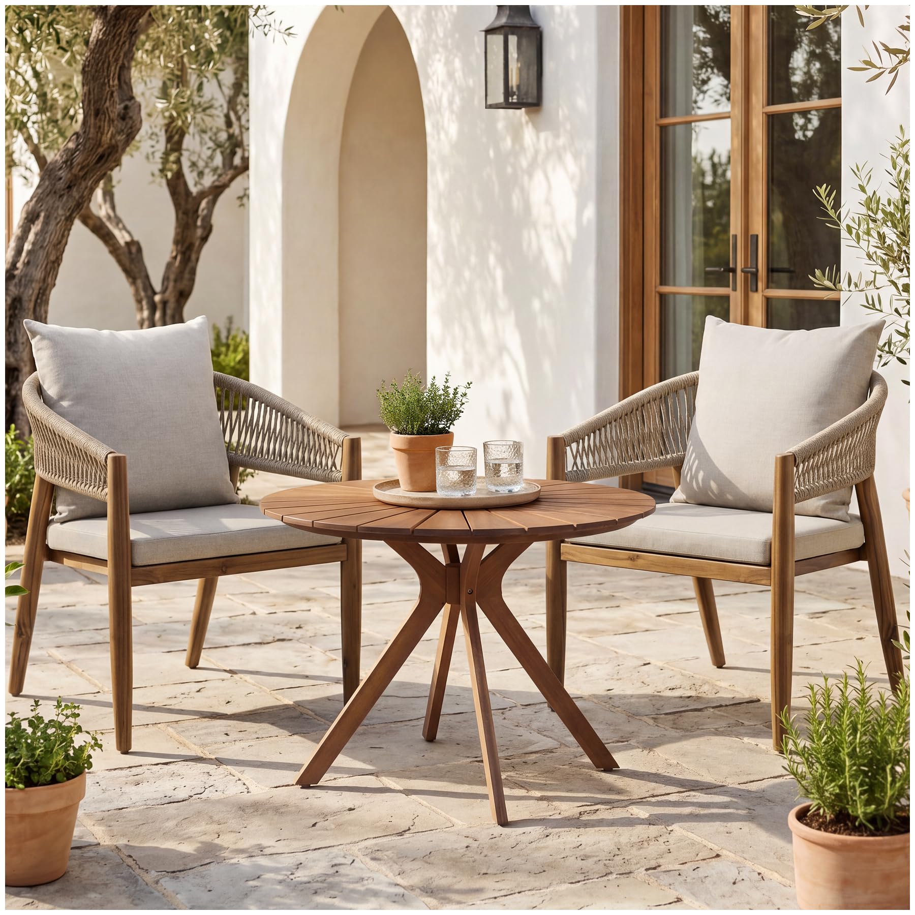 tectake® Ensemble de bistrot de Jardin en Bois, 1 Table Ronde et 2 Chaises