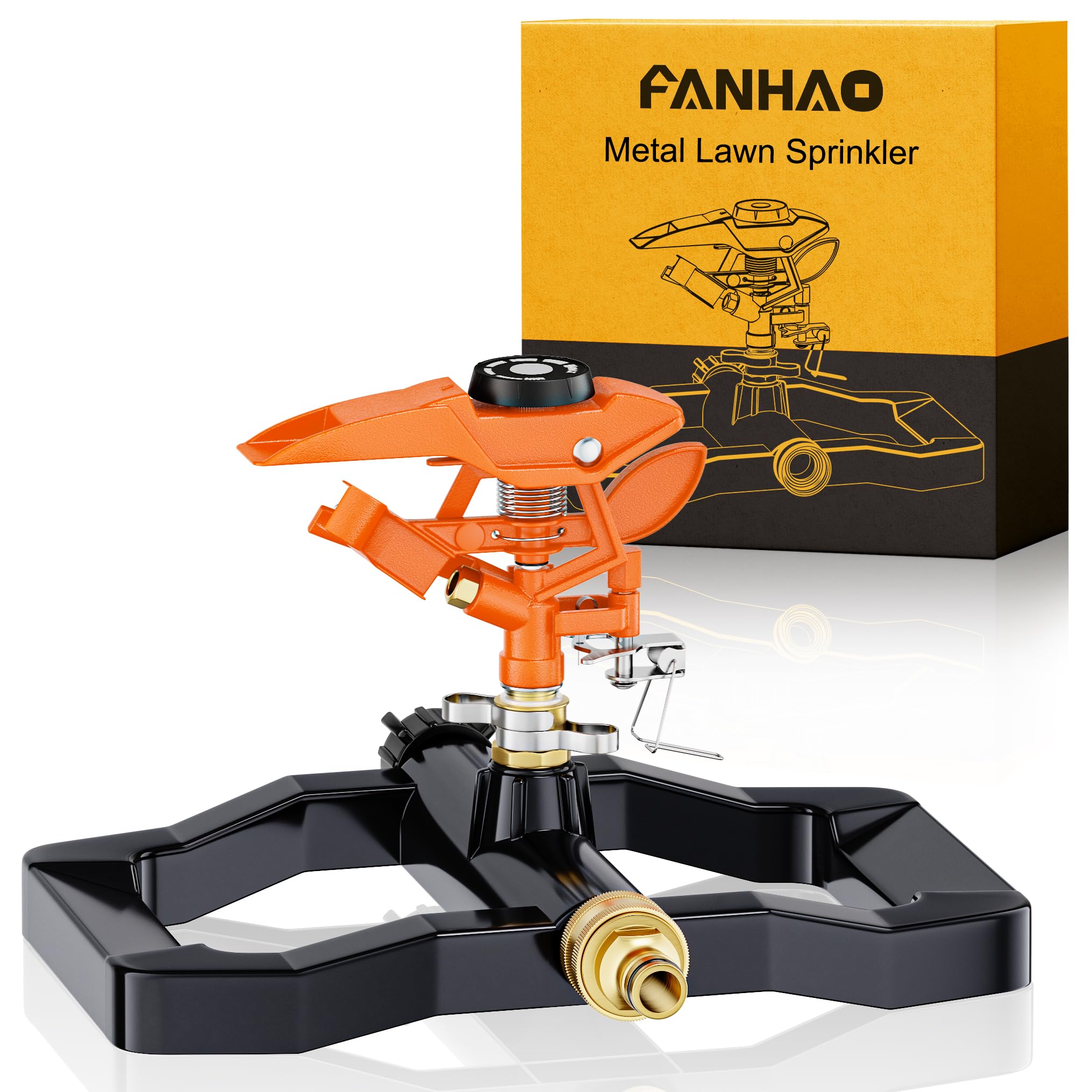 FANHAO Heavy Duty Pulsating Impact Sprinkler for Yard, 100% Metal Base with 360 Degree Rotating Lawn Sprinklers, Adjustable Large Area Irrigation Sprinkler for Garden, Covers Up to 5,800 Sq. Ft