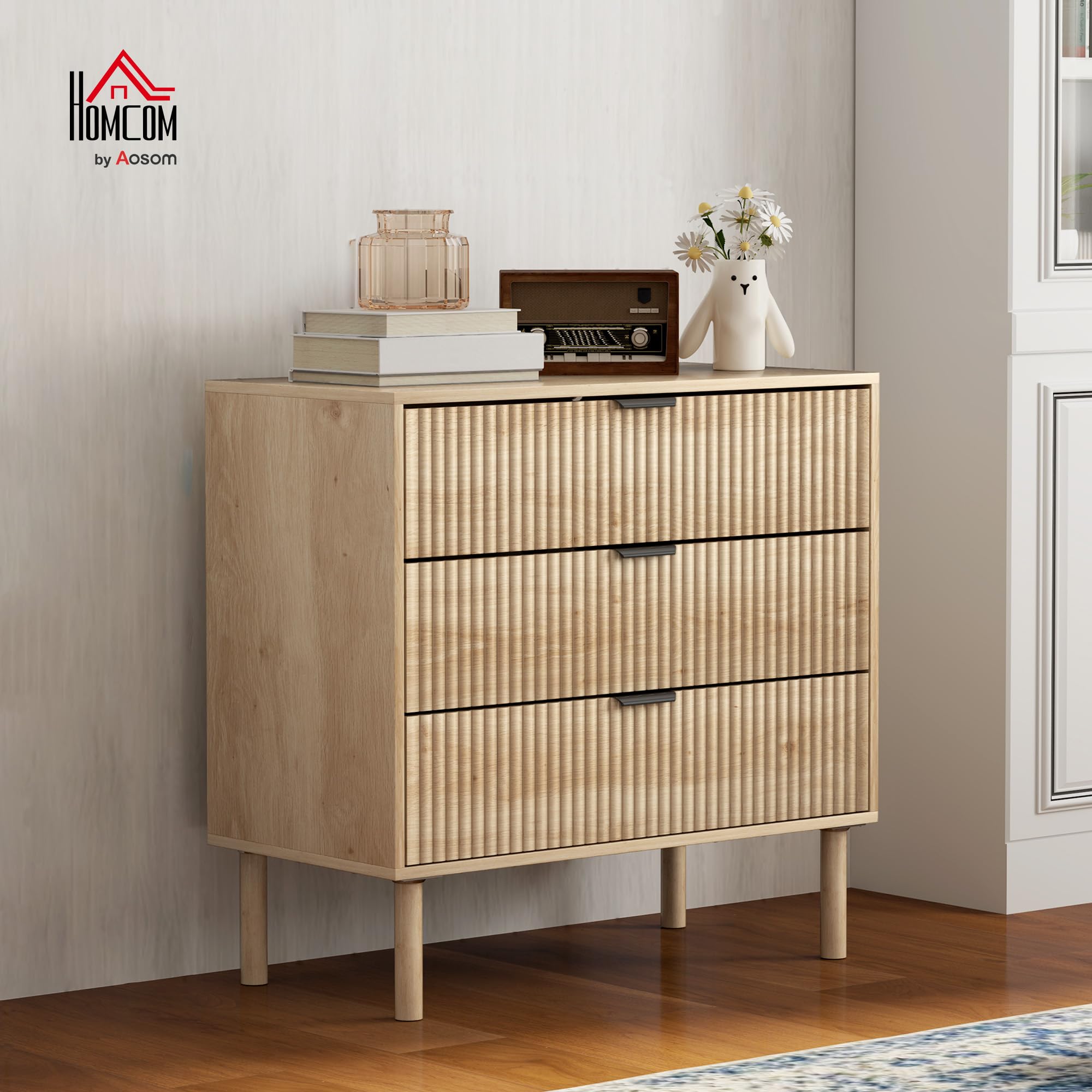 HOMCOM Cassettiera Camera da Letto 3 Cassetti, 80x40x77.5 cm, Rovere | Comò Camera da Letto Moderno con Gambe, Cassettiera Salvaspazio, per Soggiorno
