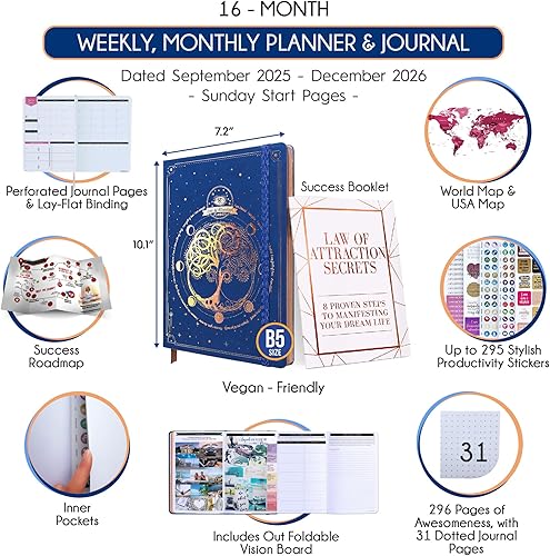 Miniatura 2 de Agenda de la Ley de Atracción - Agenda de lujo semanal y mensual, sept. 2022 a dic. 2023, un viaje de 16 meses para aumentar la productividad y
