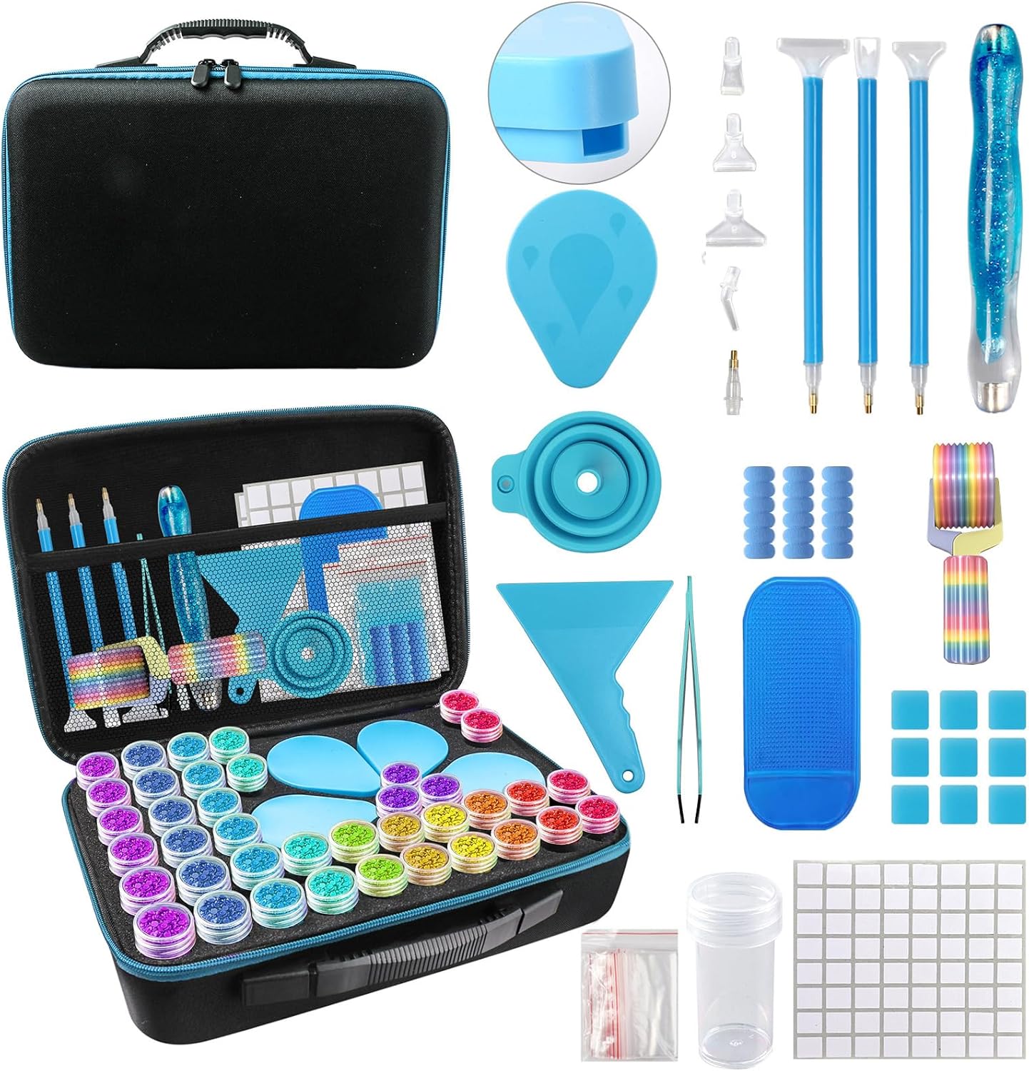Aicmerk 60 Slot Diamond Art Storage Containers, Portable Diamond Painting Organizer with Tools, Leak Proof Bead Storage Container for Craft Supplies and DIY Art Accessories