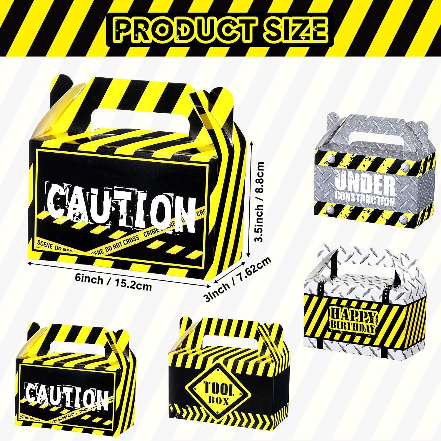 Marspark 16 Pack Construction Party Favor Boxes Gift Bags Bulk for Birthday Supplies Treat Candy Goodie Wrapping Truck Themed Decorations, 6 x 3 x 3.5 Inch