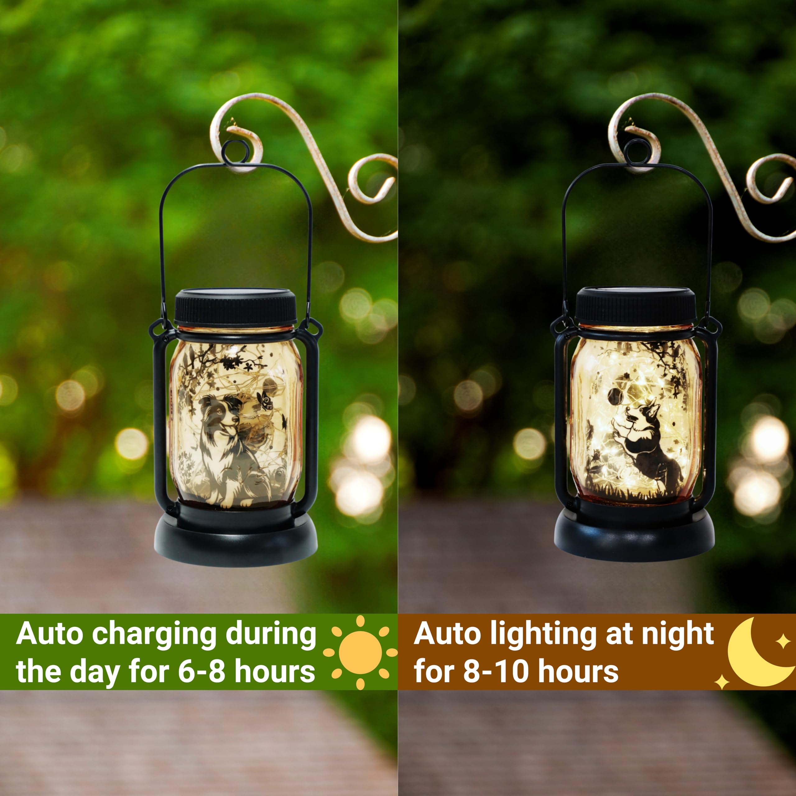 Solarlaterne Mit Hundemotiv – Border Collie & Corgi Design Für Garten & Terrasse, Inkl. LED-Lichter