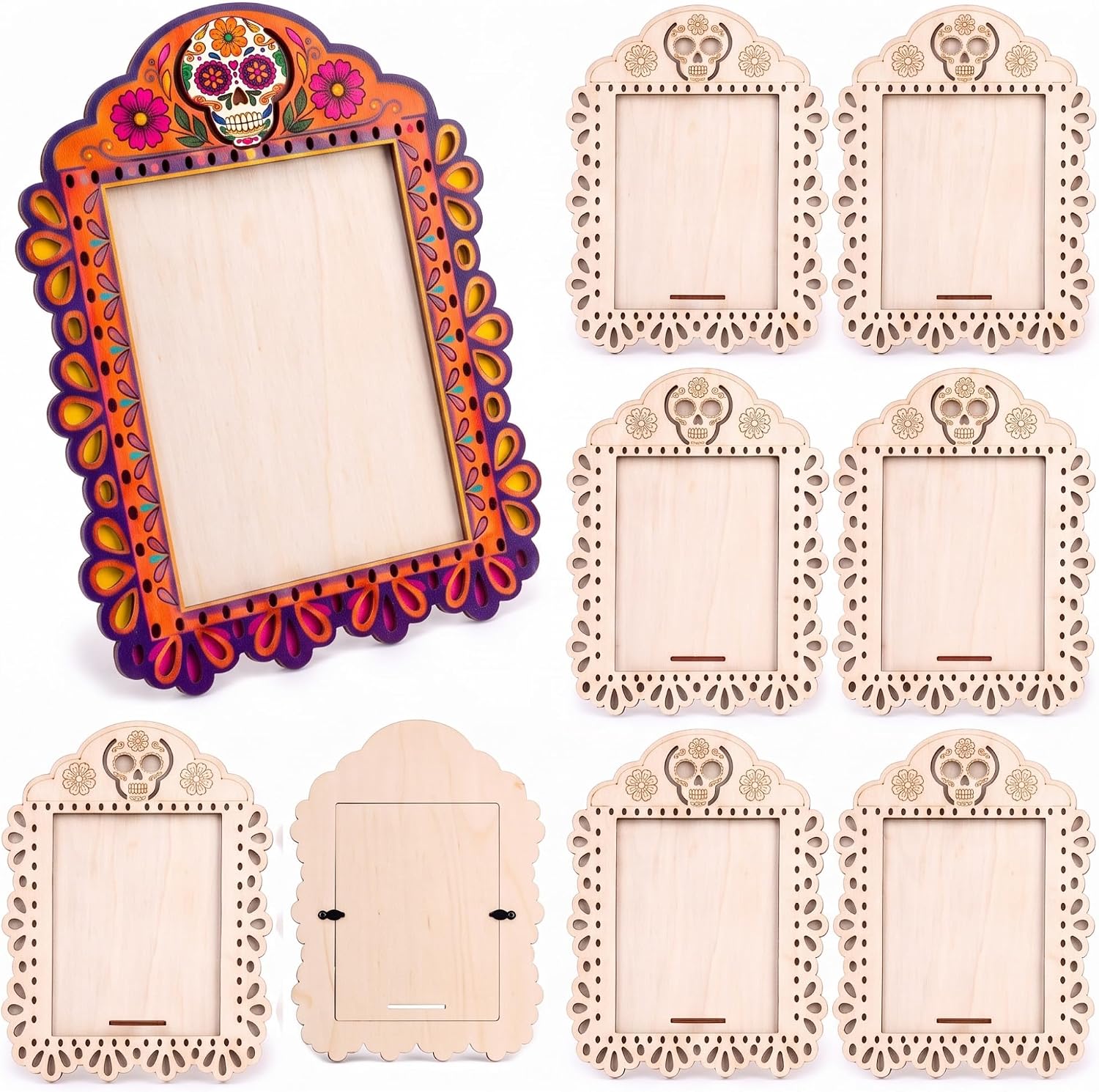 DoubleFill 6 Pcs Dia De Los Muertos Picture Frames Craft, Unfinished Wood
