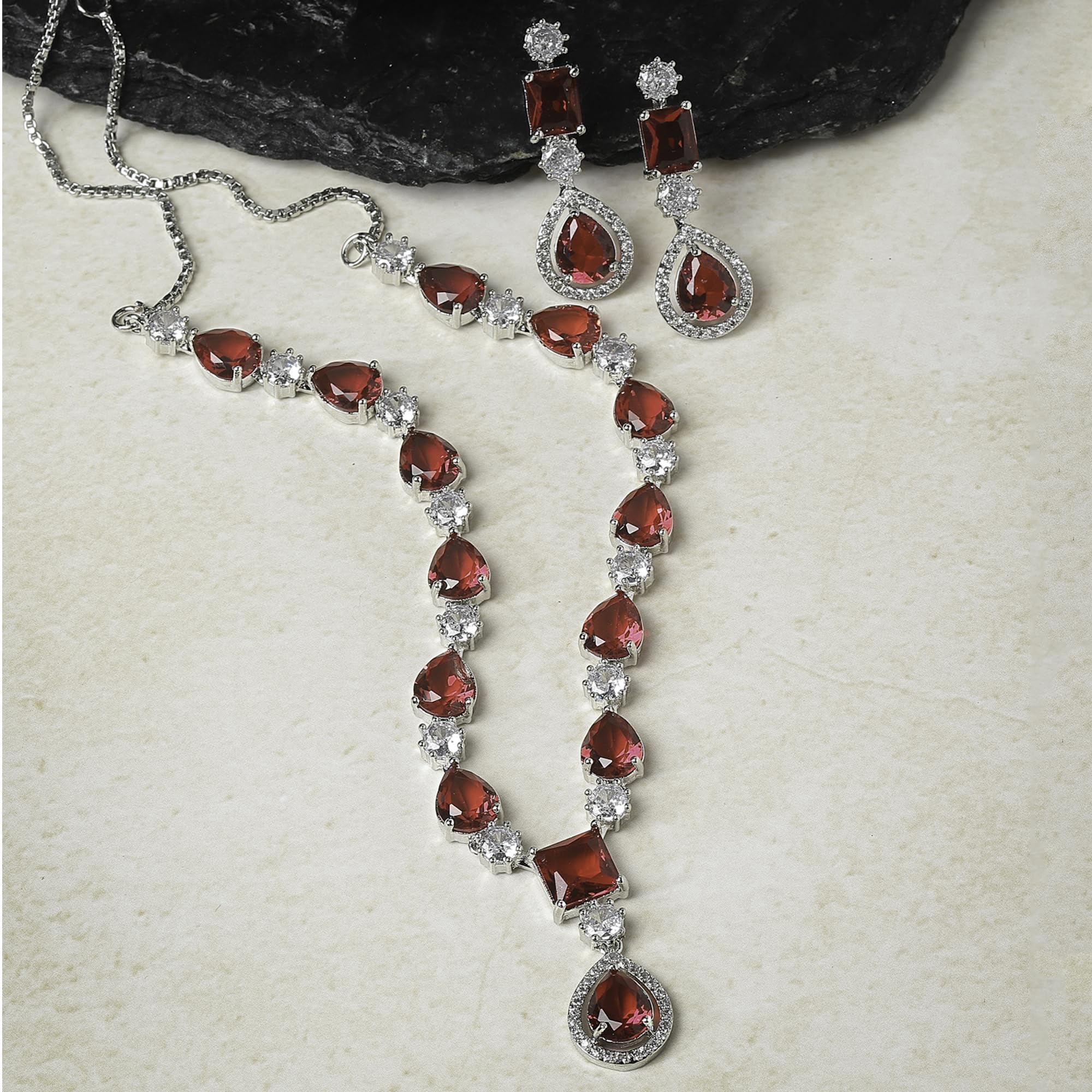 Rhodium-Plated Diamond Fashion Necklace Set