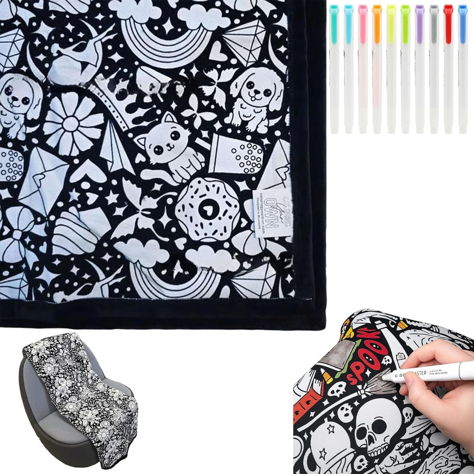 DIY Coloring Blanket with Markers - Color Your Own Blankets, Washable Fuzzy Velvet Customizable Blanket You Can Color, Creative Personalized Cozy Home Decor Ideal for Adults(A)