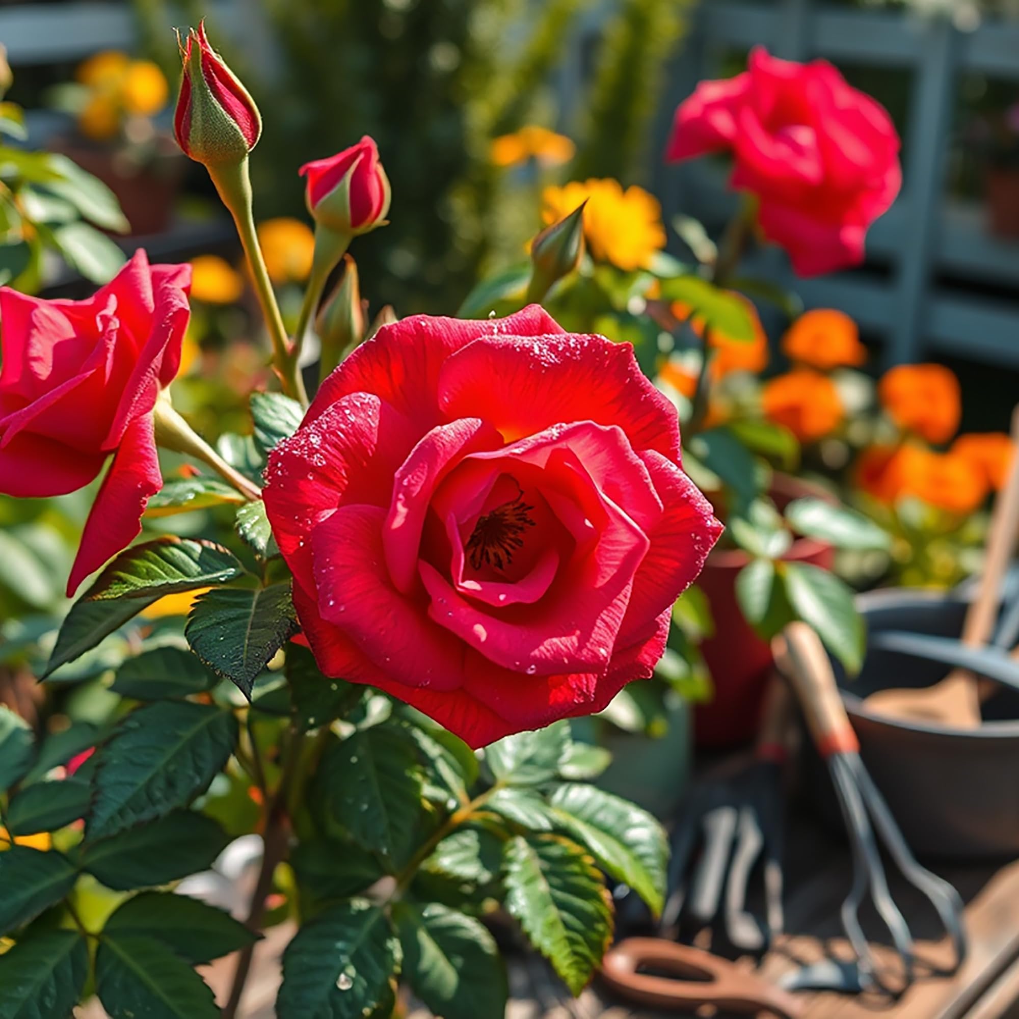 Rosa arbustiva roja de raíz desnuda "Beaute" – Rosa resistente fragante para impresionantes setos, pasarelas, bordes y exhibiciones verticales de jardín
